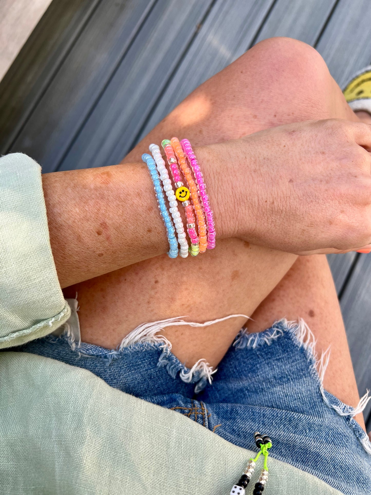 Tiny Smiley Bracelet Stack of 5