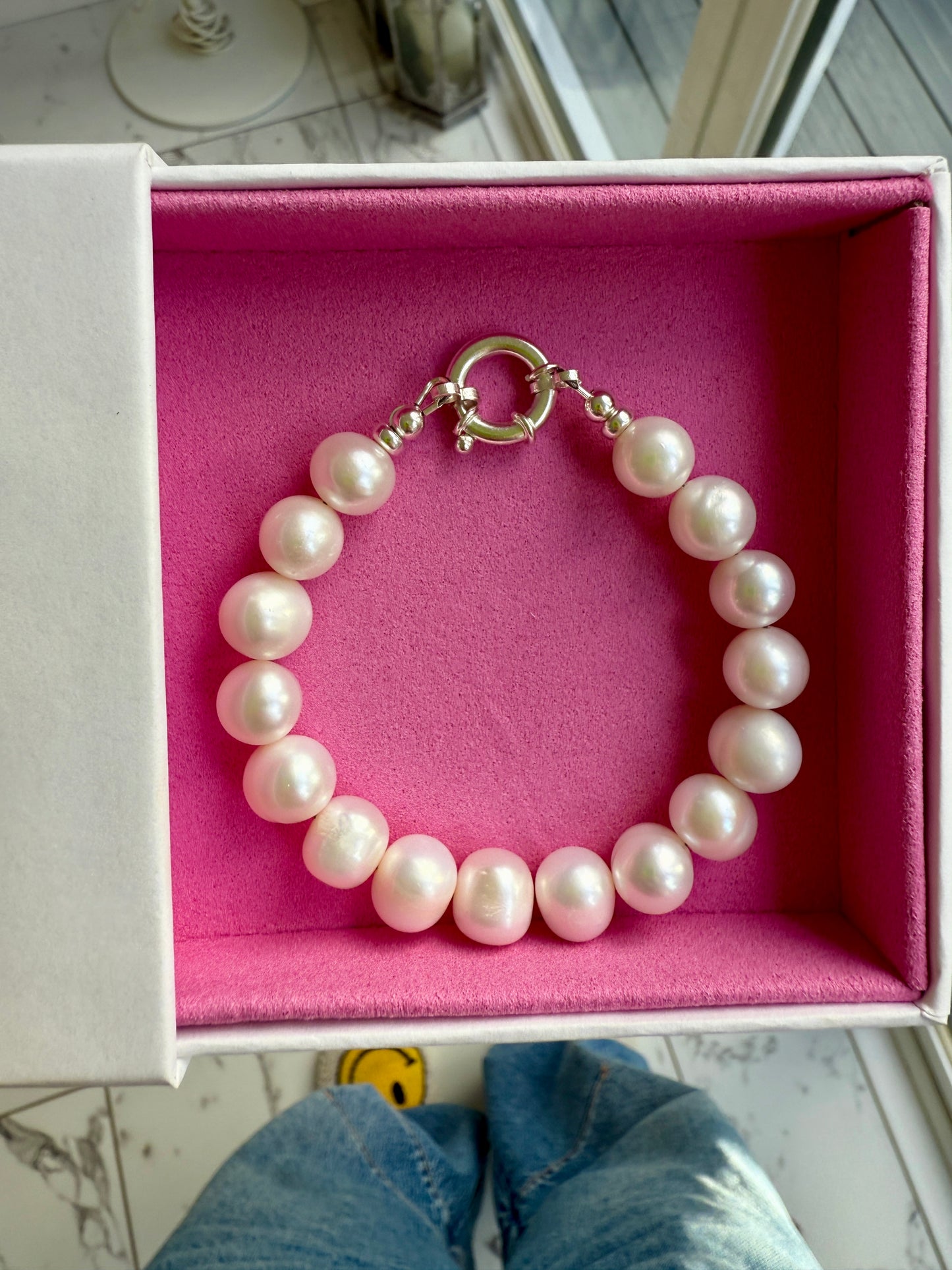 Chunky Pearl Bracelet with Sterling Silver Bolt Clasp