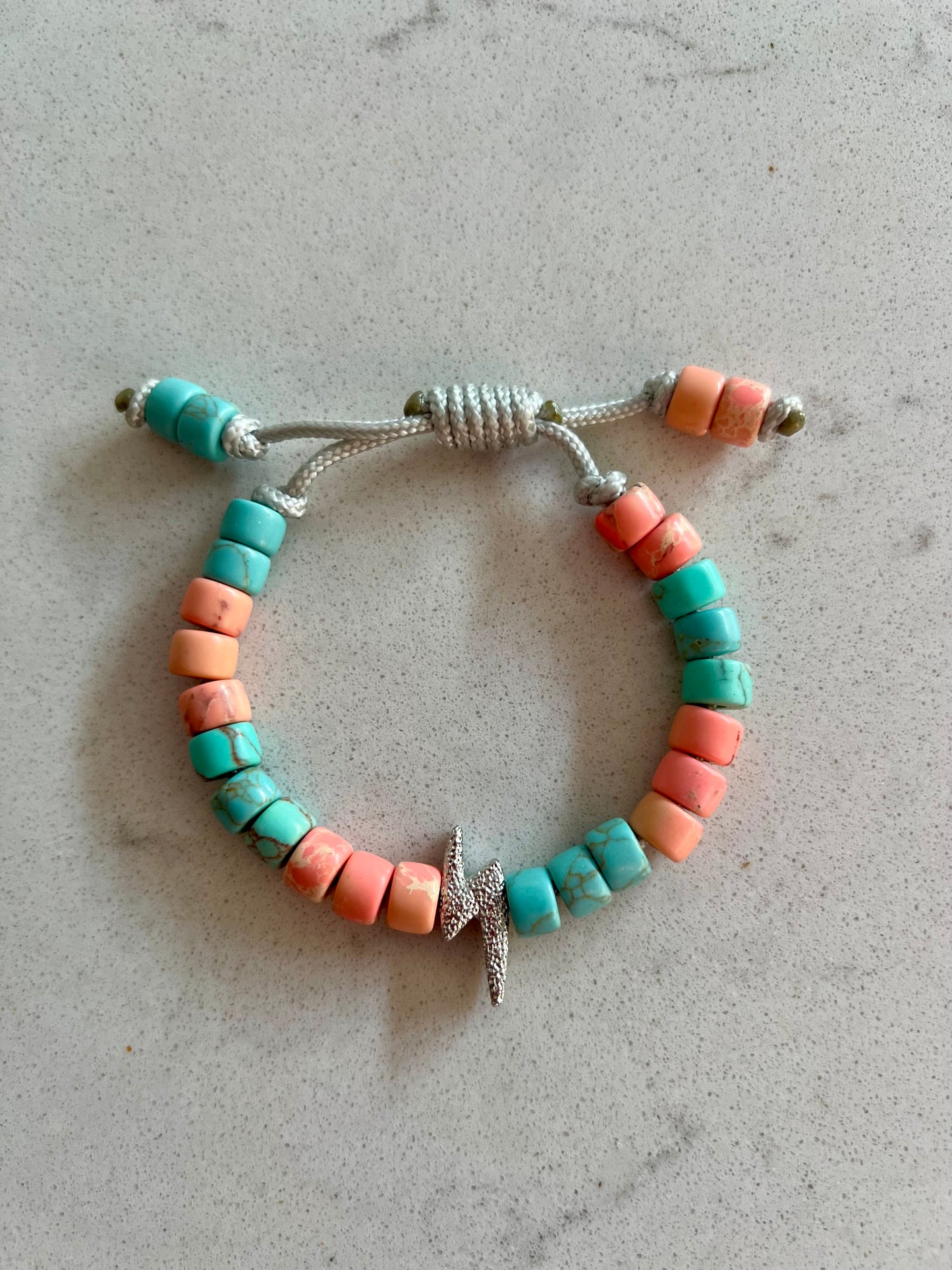 Silver Bolt & Turquoise/Peach Gemstone Bracelet