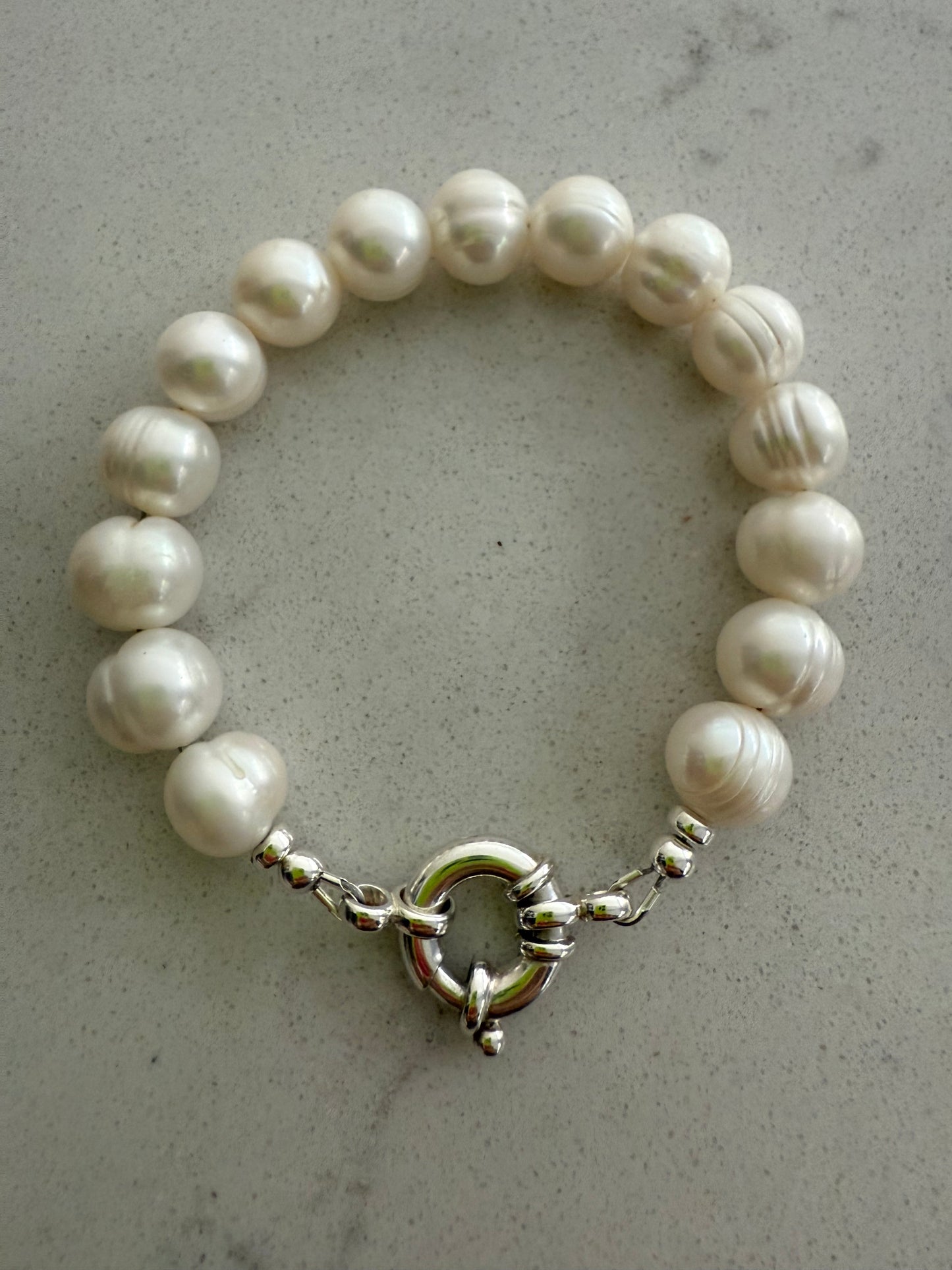 XL Chunky Pearl Bracelet with Sterling Silver Bolt Clasp
