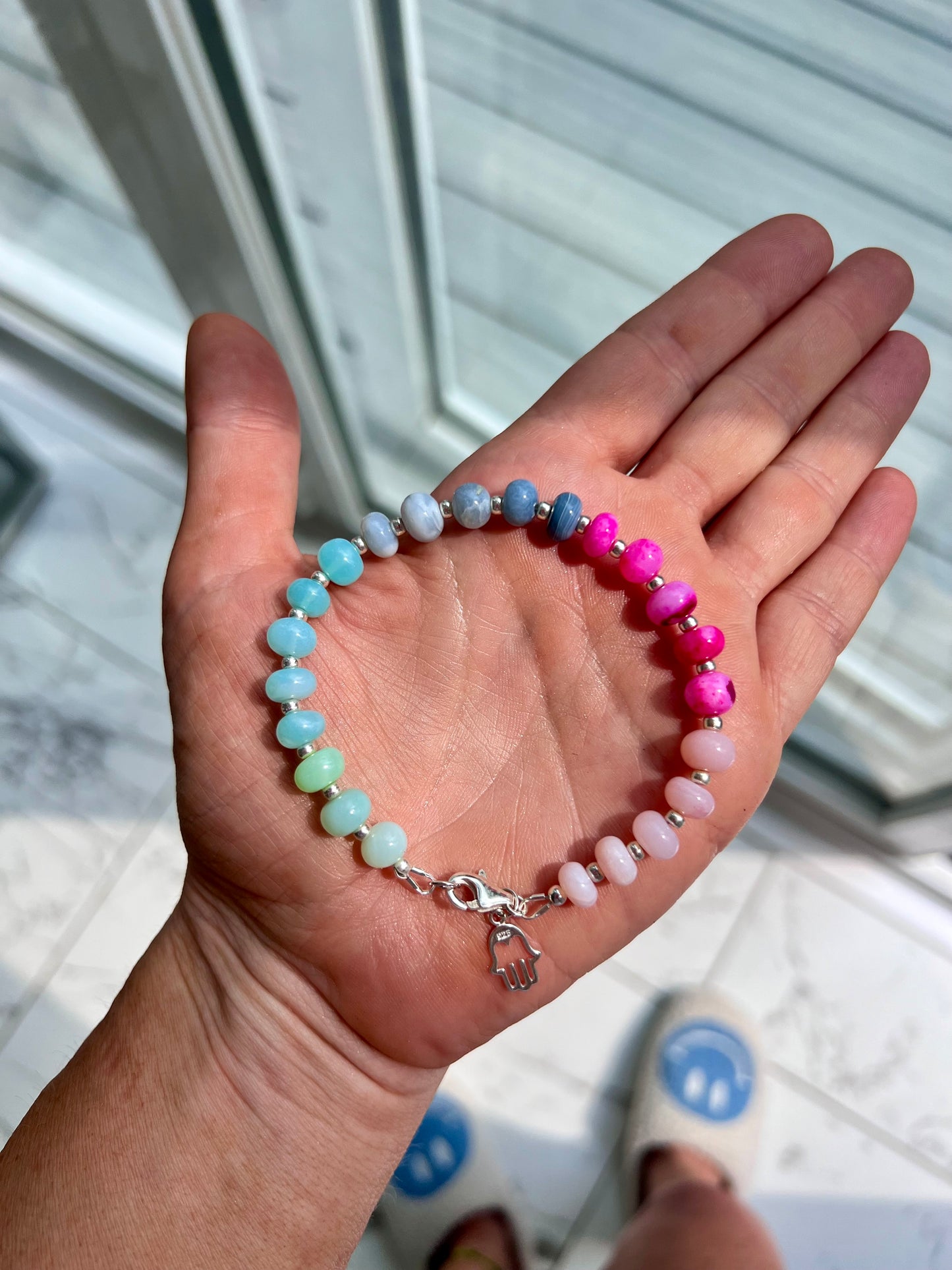 Ombré Opal Bracelet with Hamsa Charm