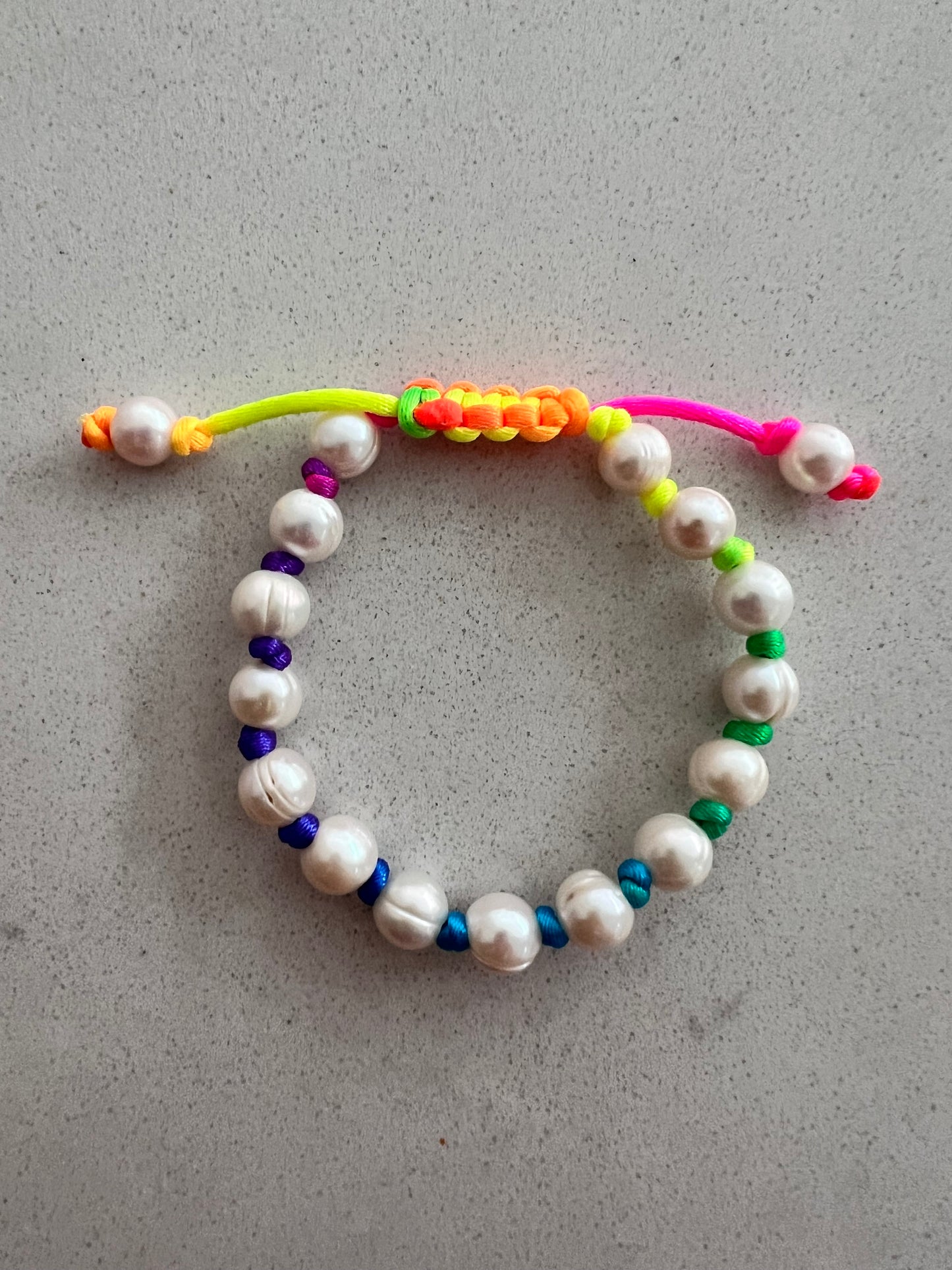 Neon Hand Knotted Pearl Bracelet