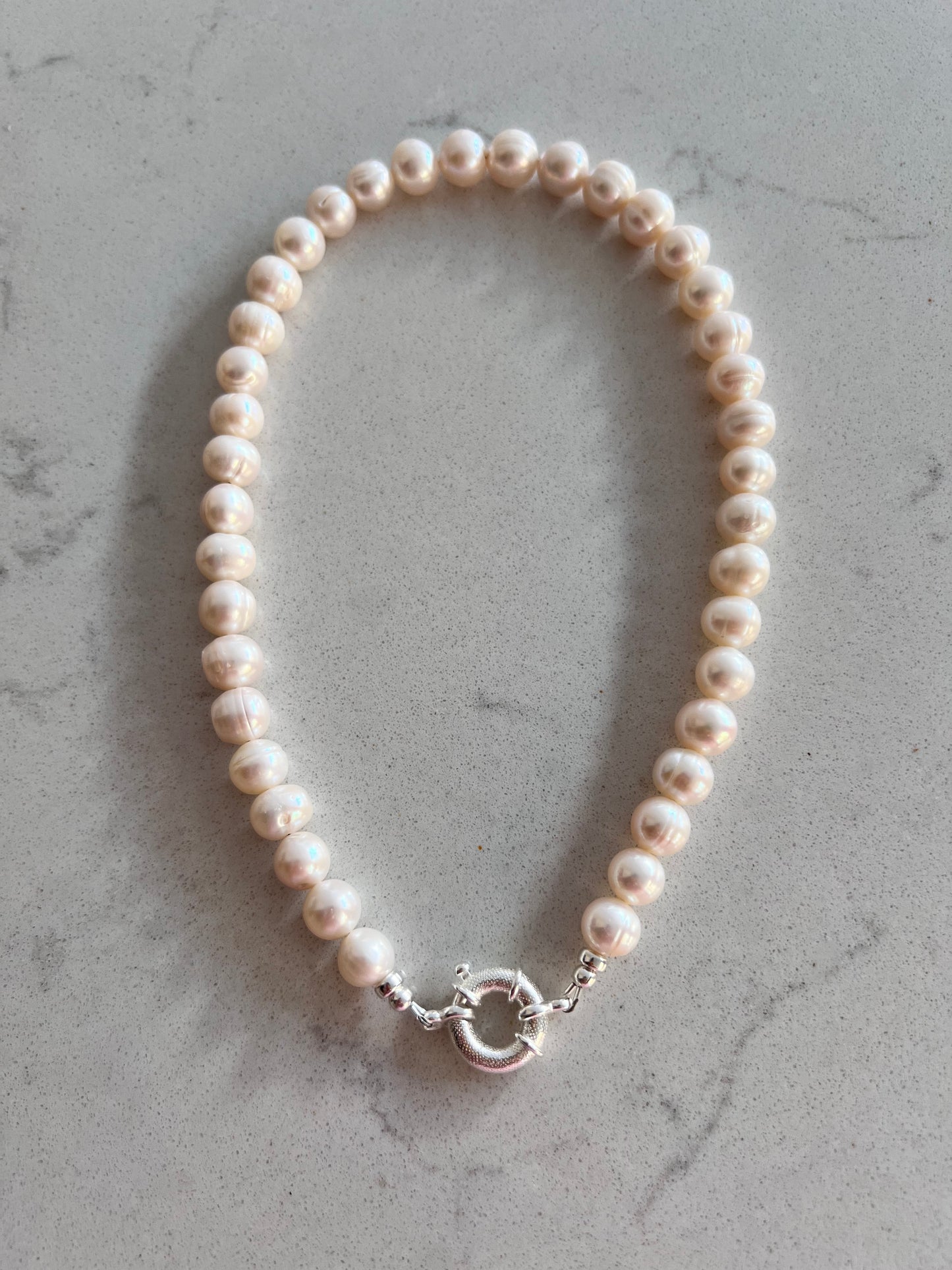 Chunky Pearl Necklace with Jumbo Clasp