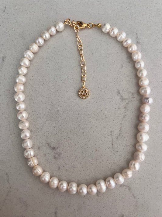 Gold Smiley Freshwater Pearl Necklace