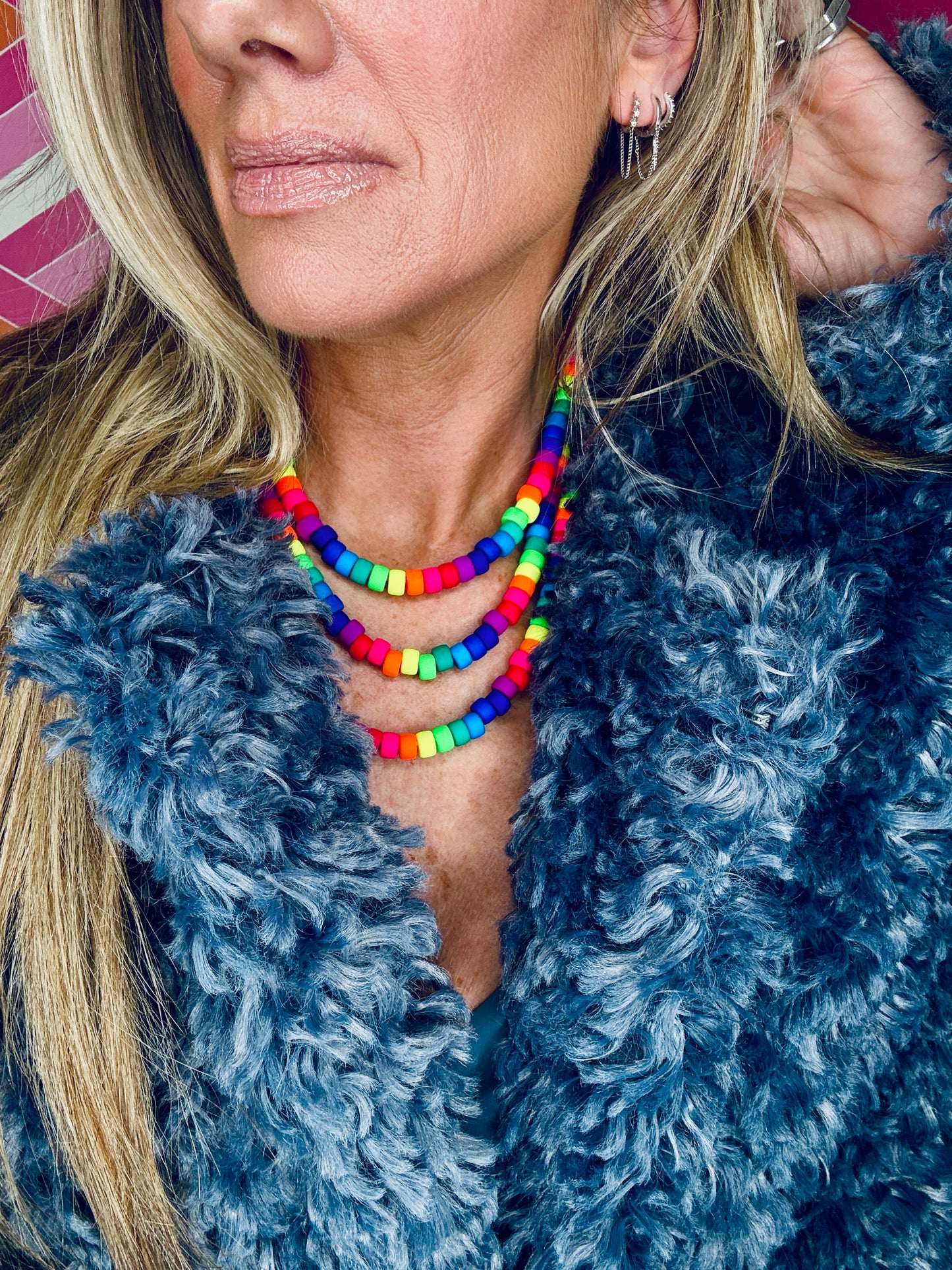 Matte Neon Czech Glass Pony Bead Necklace