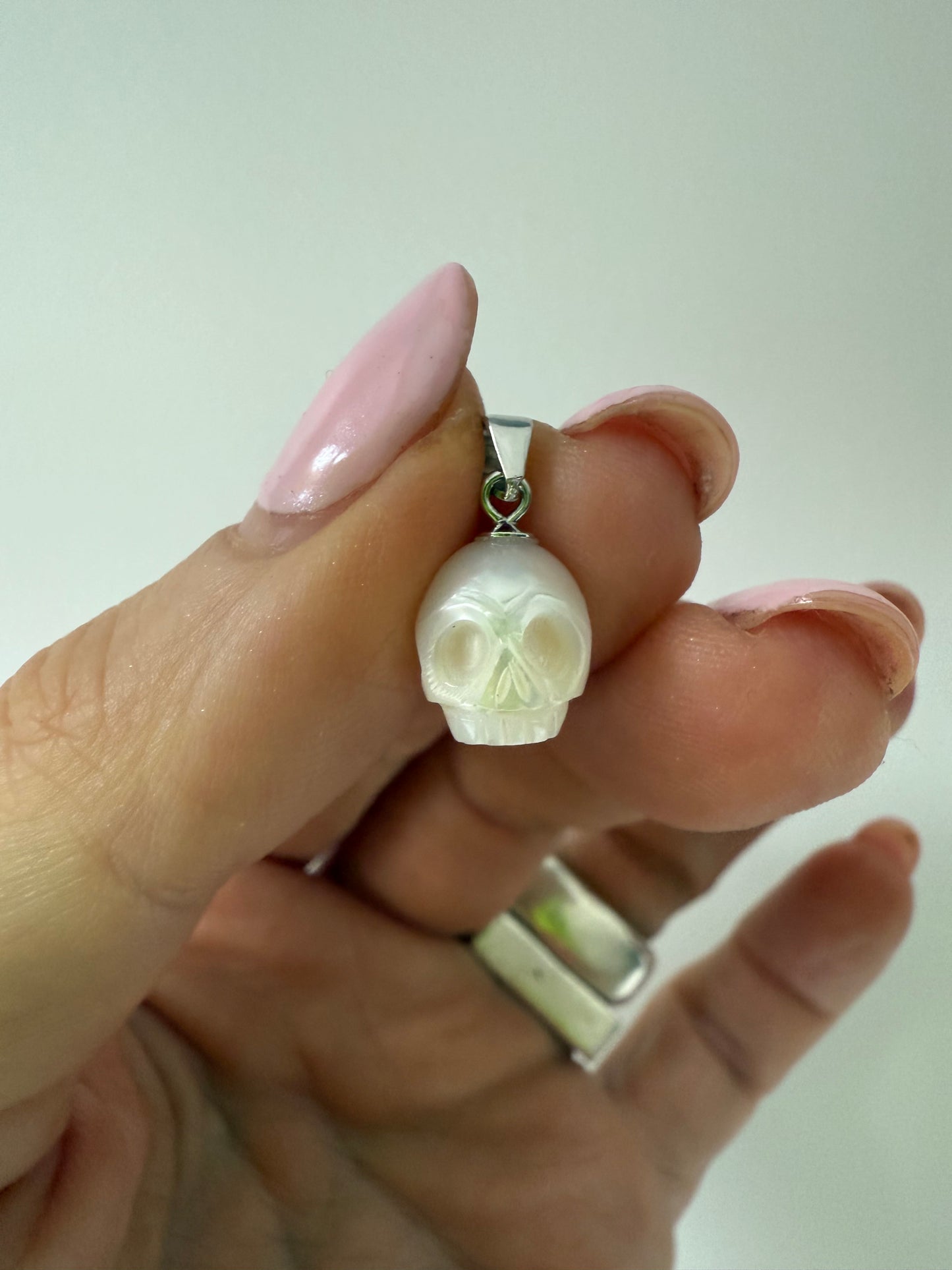 Hand Carved Skull Freshwater Pearl Pendant