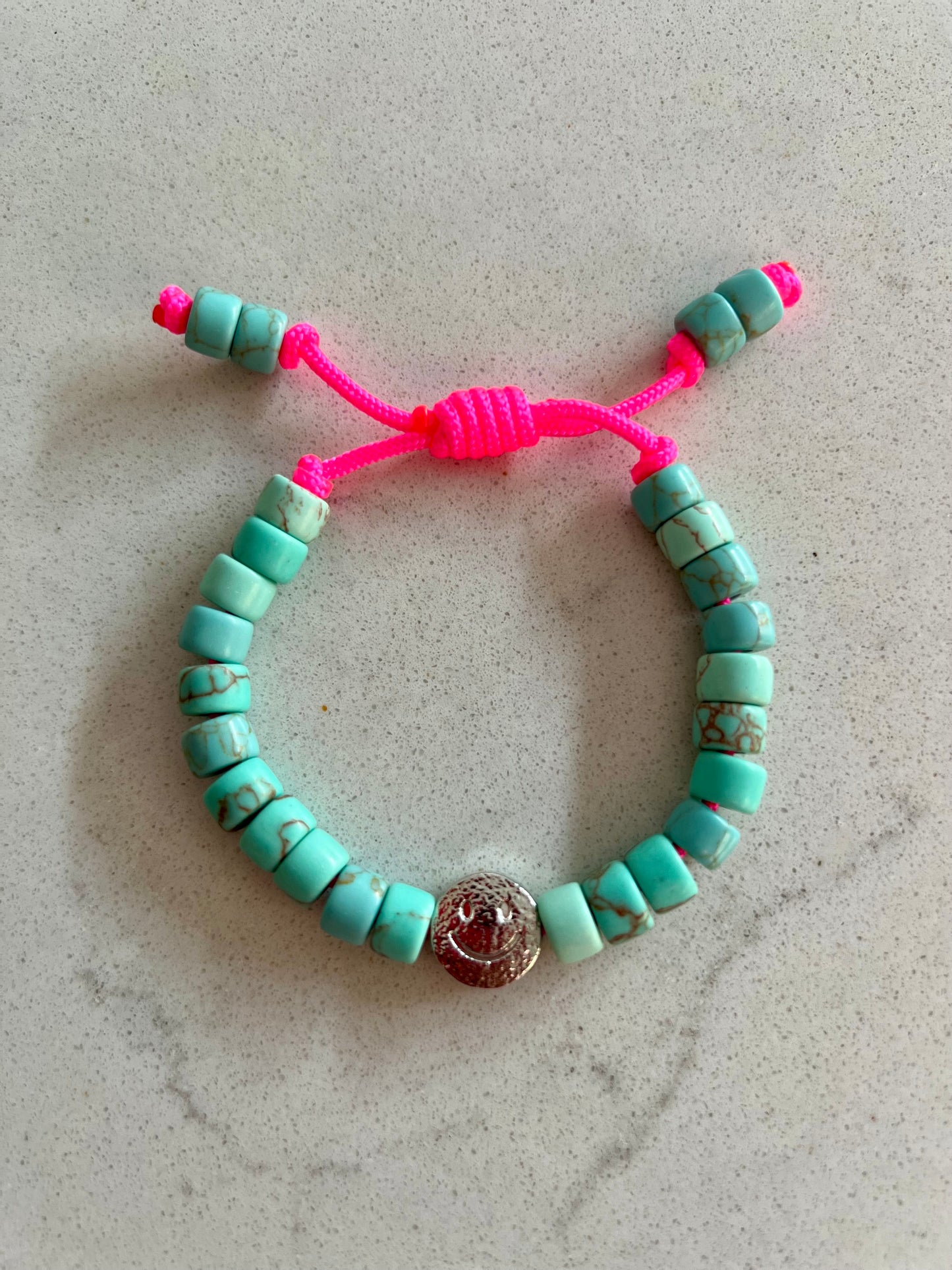 Silver Smiley & Turquoise Gemstone Bracelet