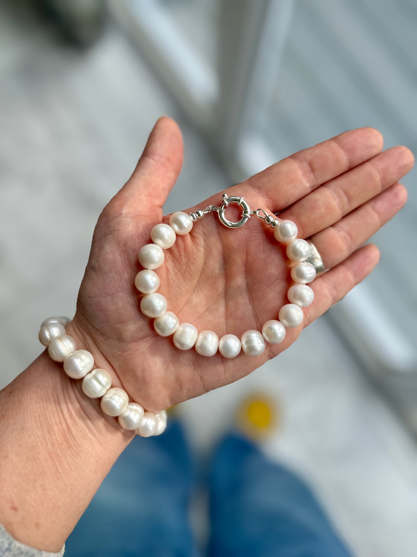 Chunky Pearl Bracelet with Sterling Silver Bolt Clasp
