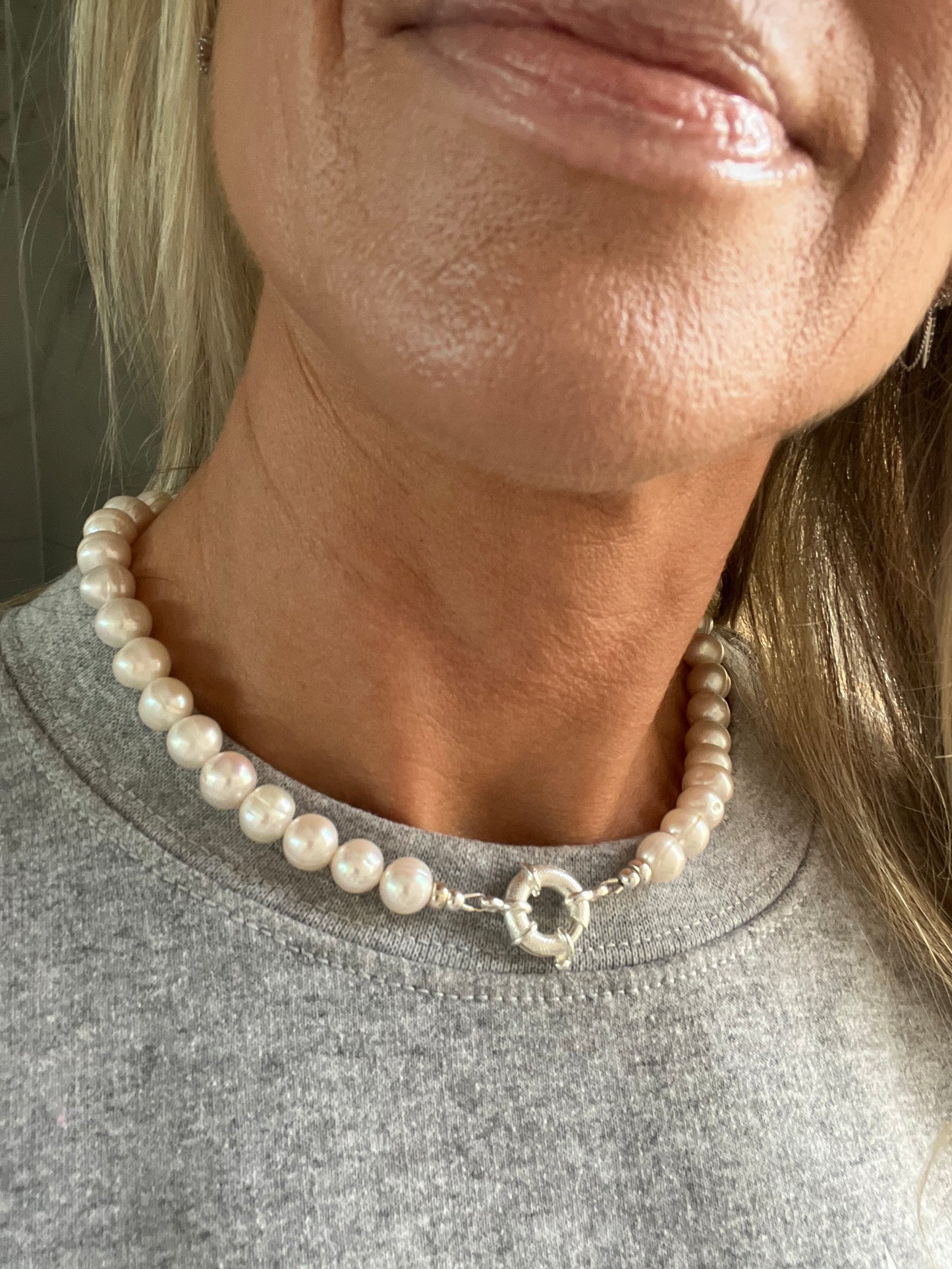 Chunky Pearl Necklace with Jumbo Clasp