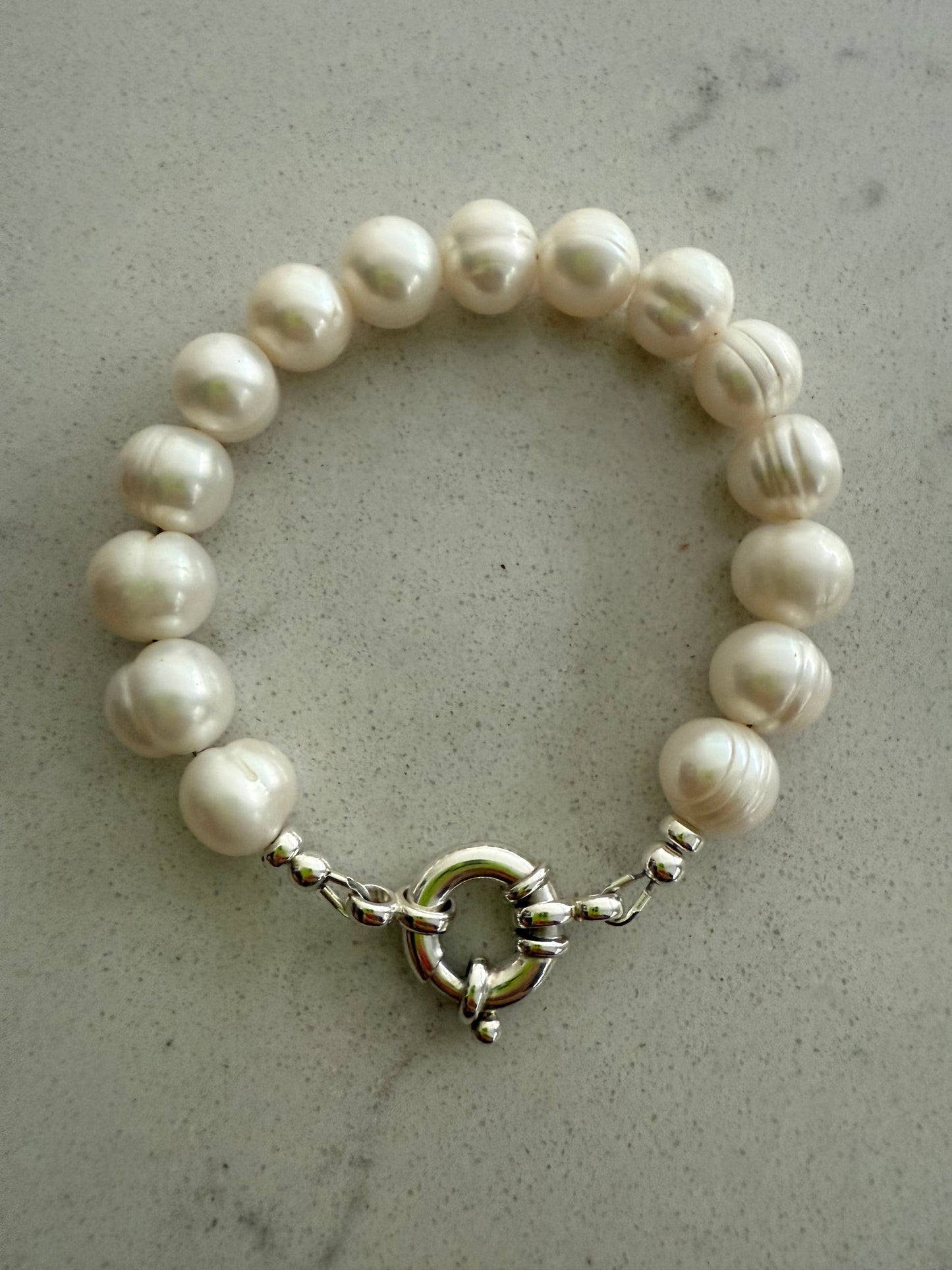XL Chunky Pearl Bracelet with Sterling Silver Bolt Clasp