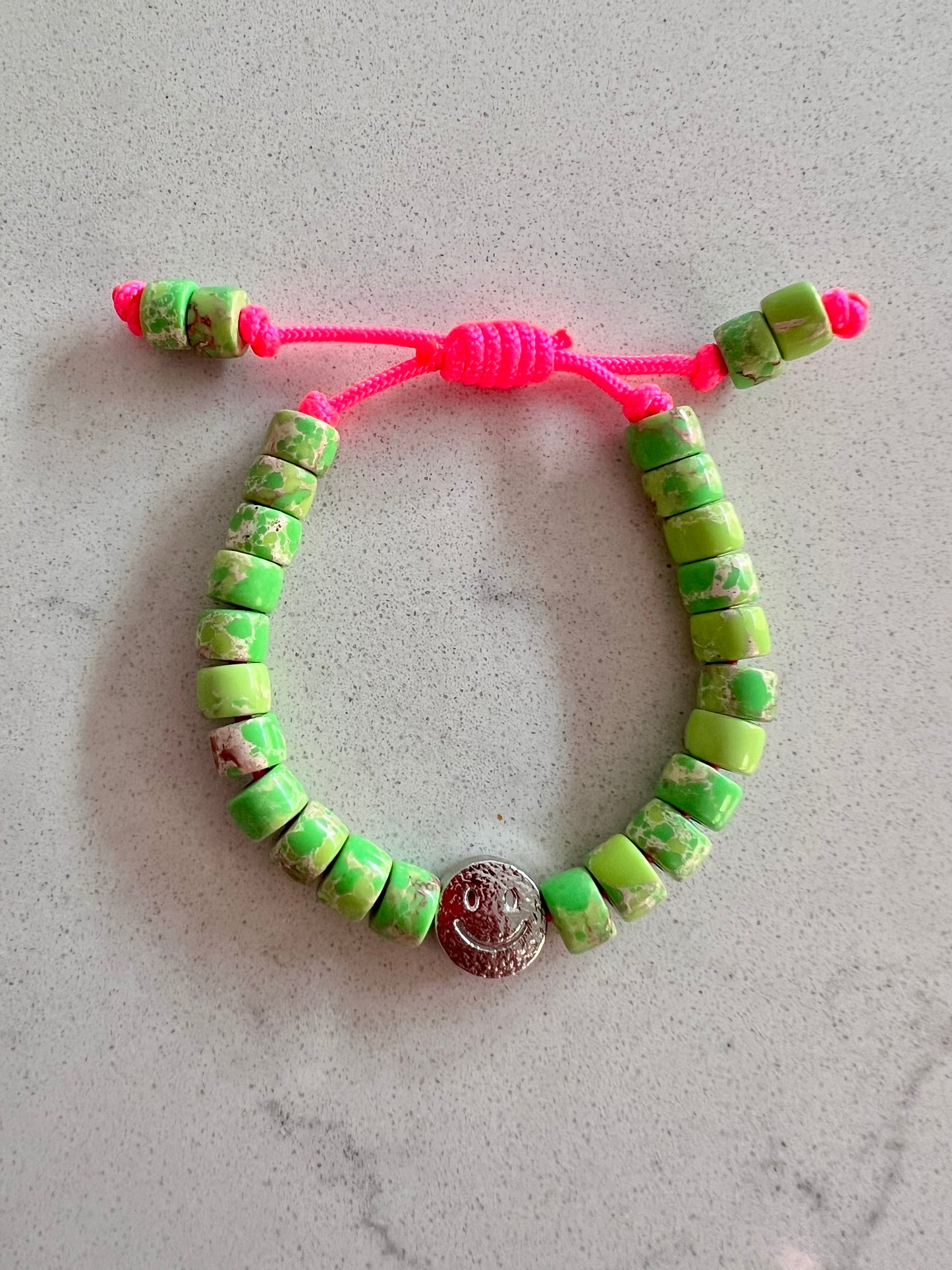 Silver Smiley & Green Gemstone Bracelet