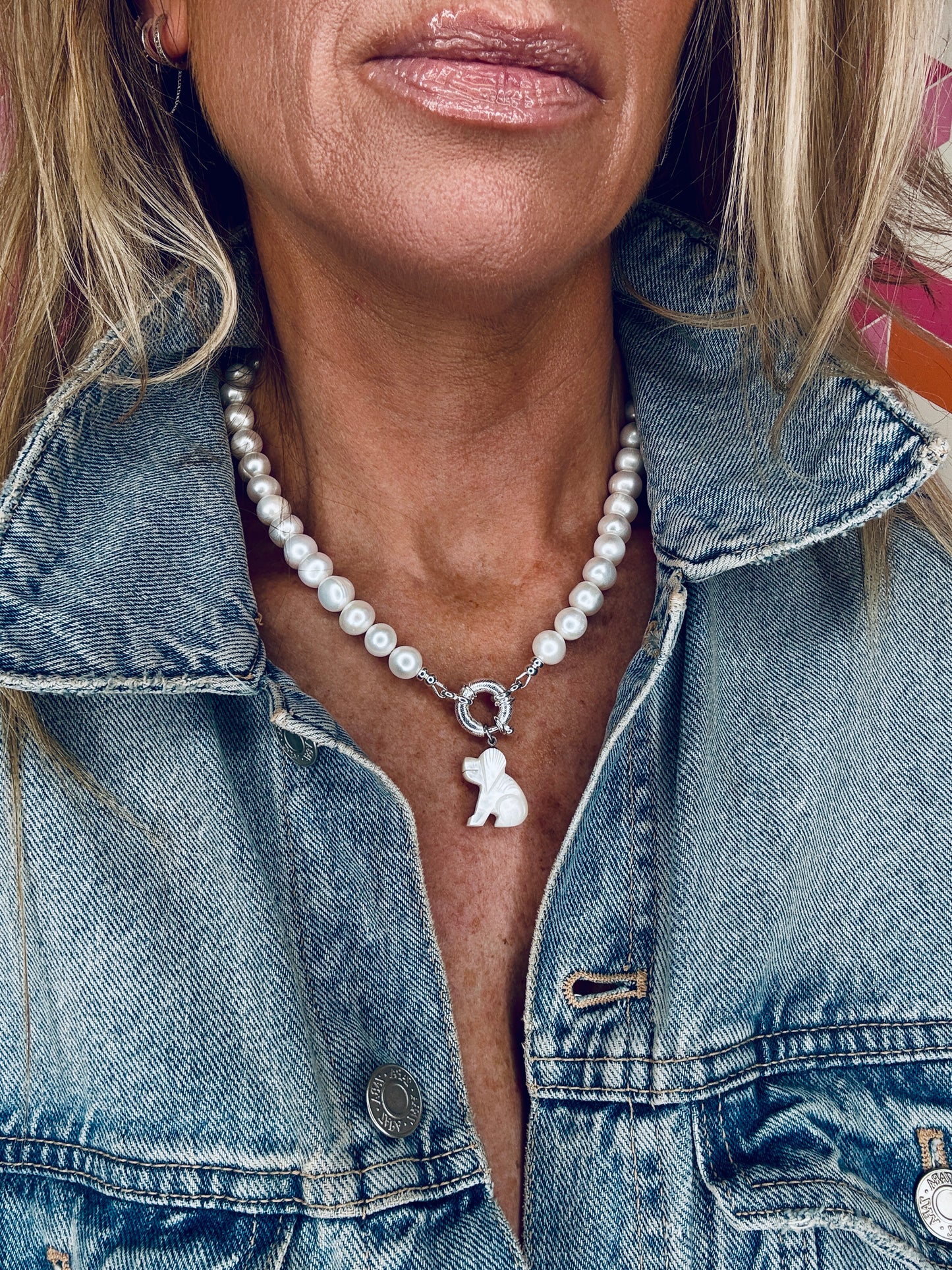 Chunky Pearl Necklace with Jumbo Clasp