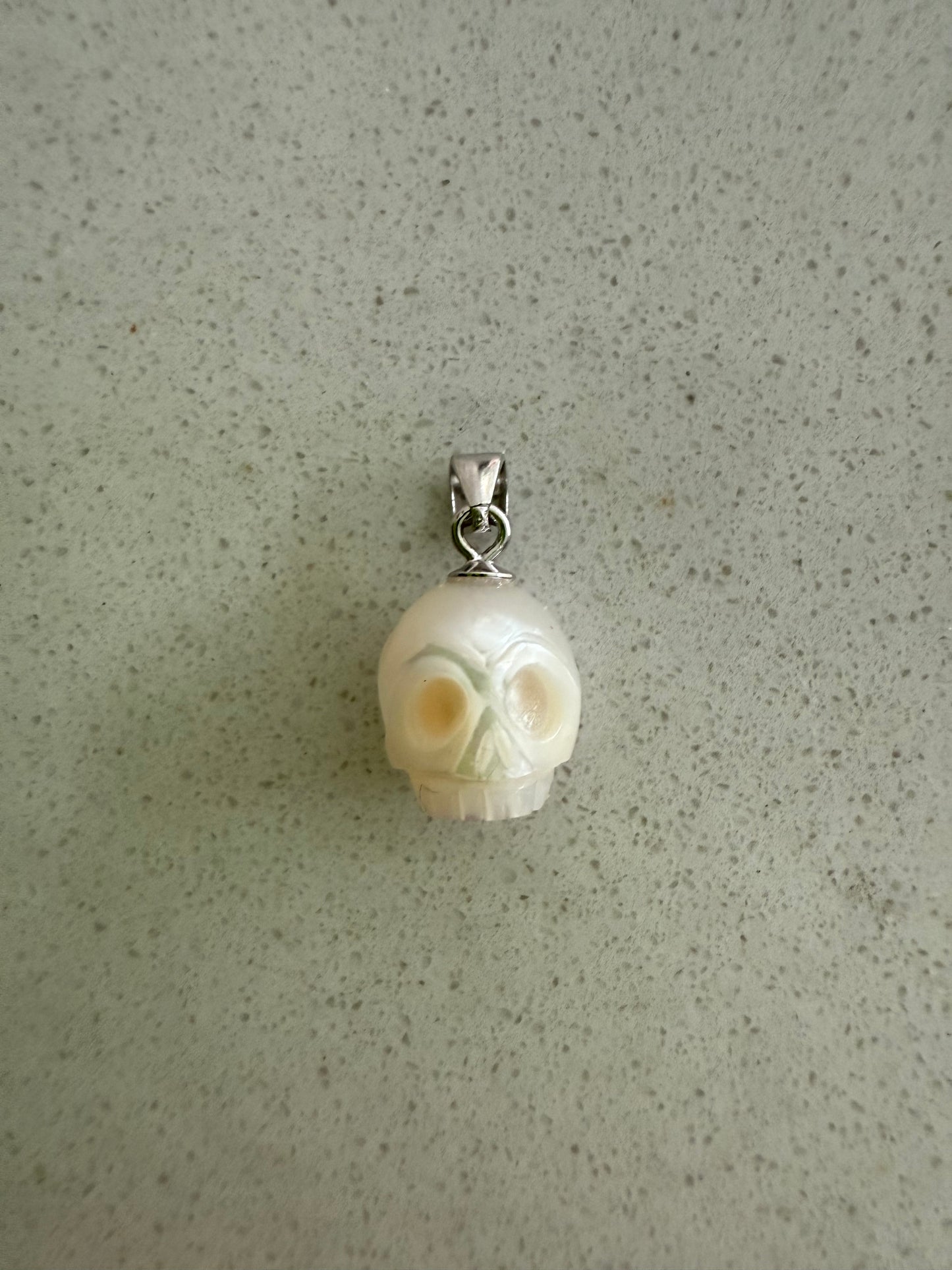 Hand Carved Skull Freshwater Pearl Pendant