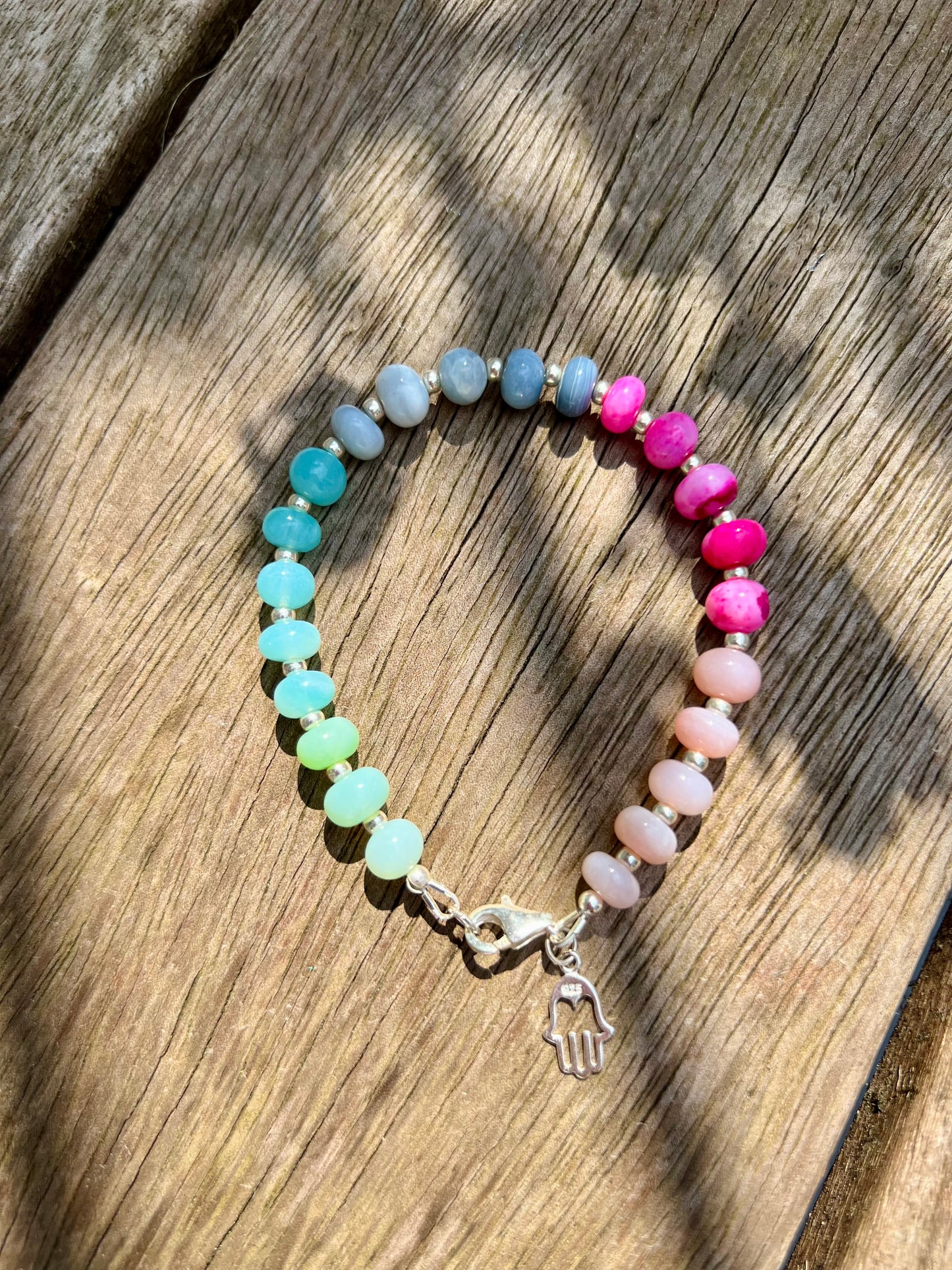 Ombré Opal Bracelet with Hamsa Charm