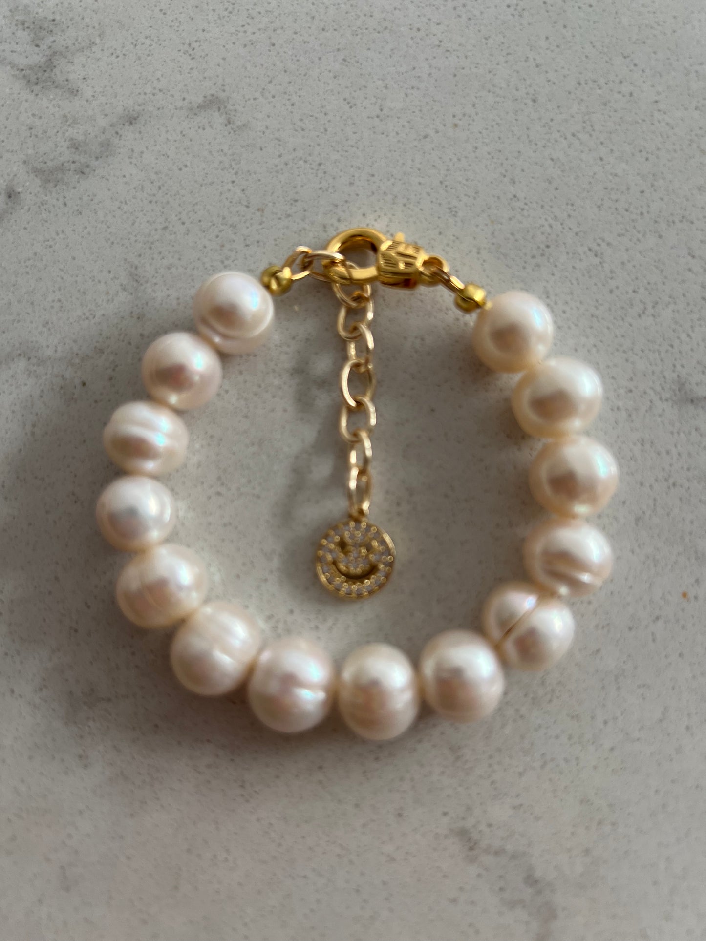 Gold Smiley Freshwater Pearl Bracelet