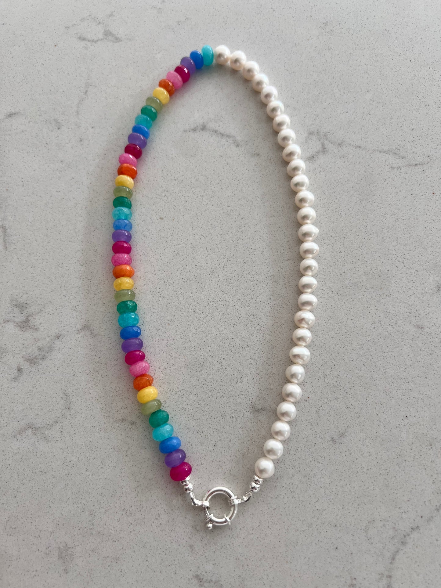 Half Pearl Half Gemstone Necklace