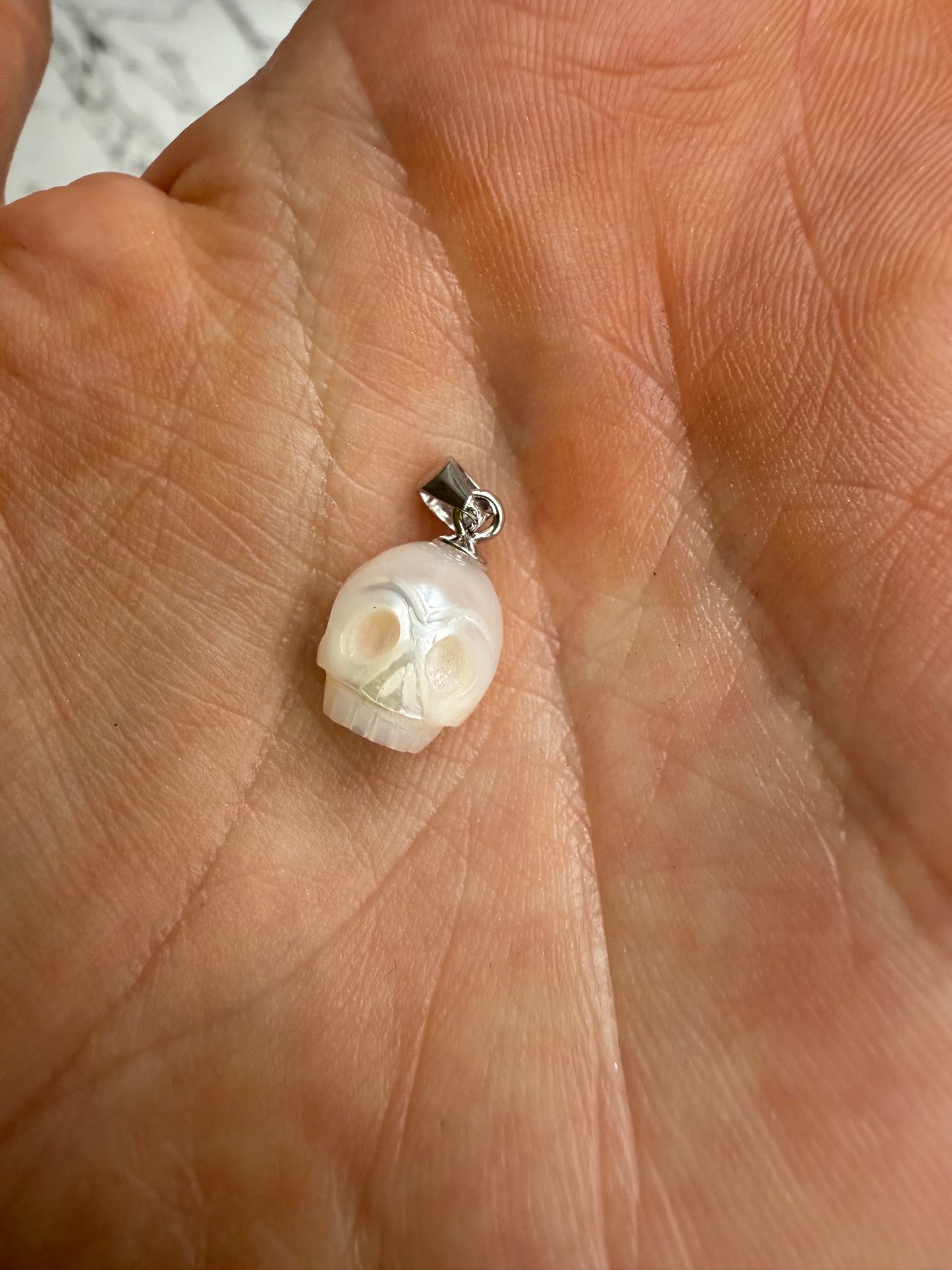 Hand Carved Skull Freshwater Pearl Pendant