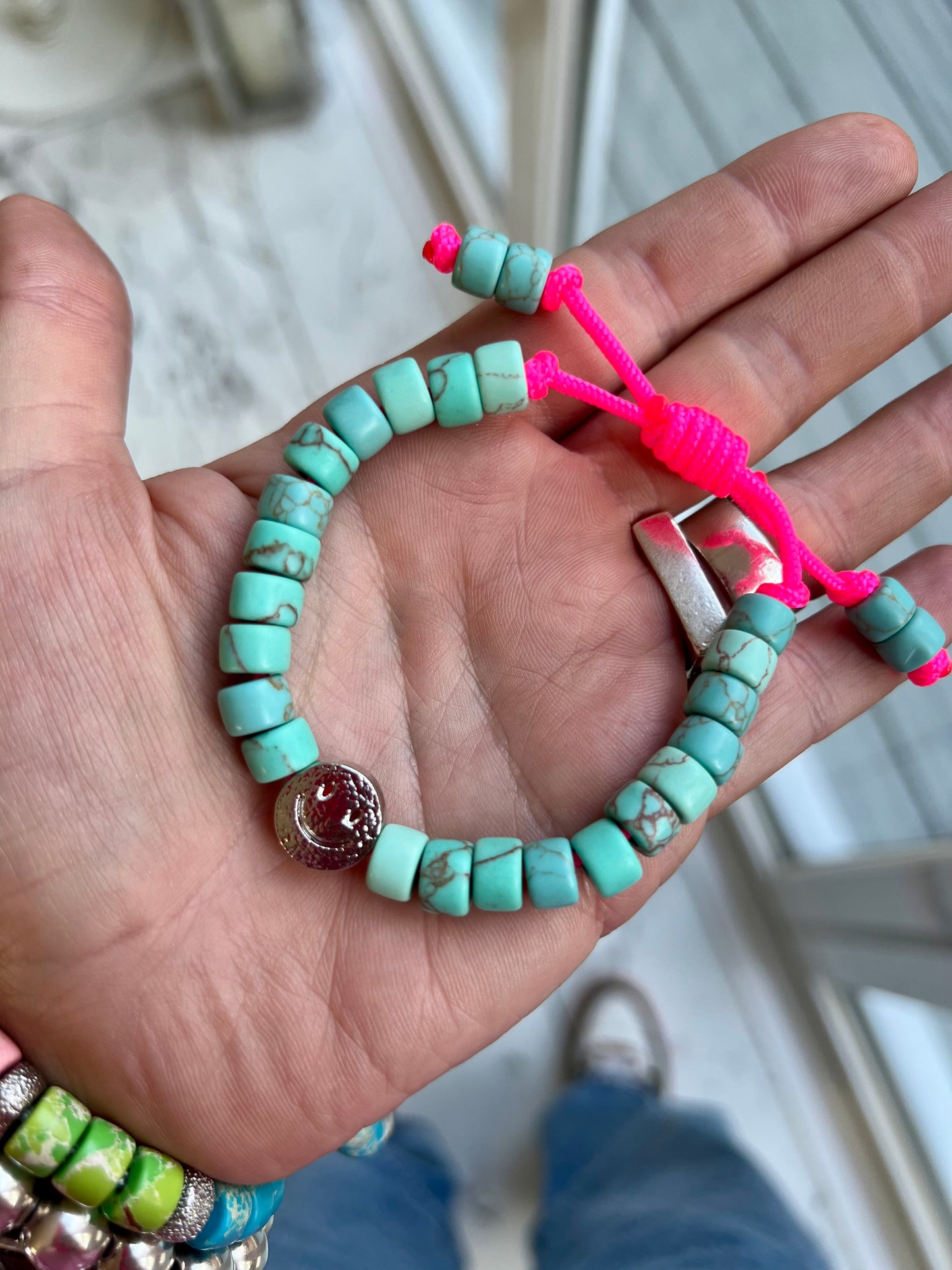 Silver Smiley & Turquoise Gemstone Bracelet