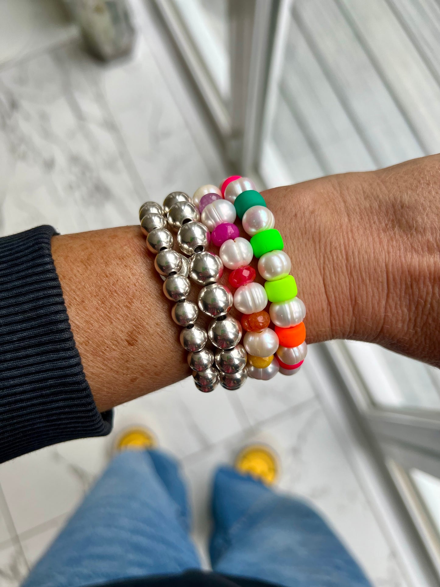 Chunky Stretch Silver Ball Bracelet