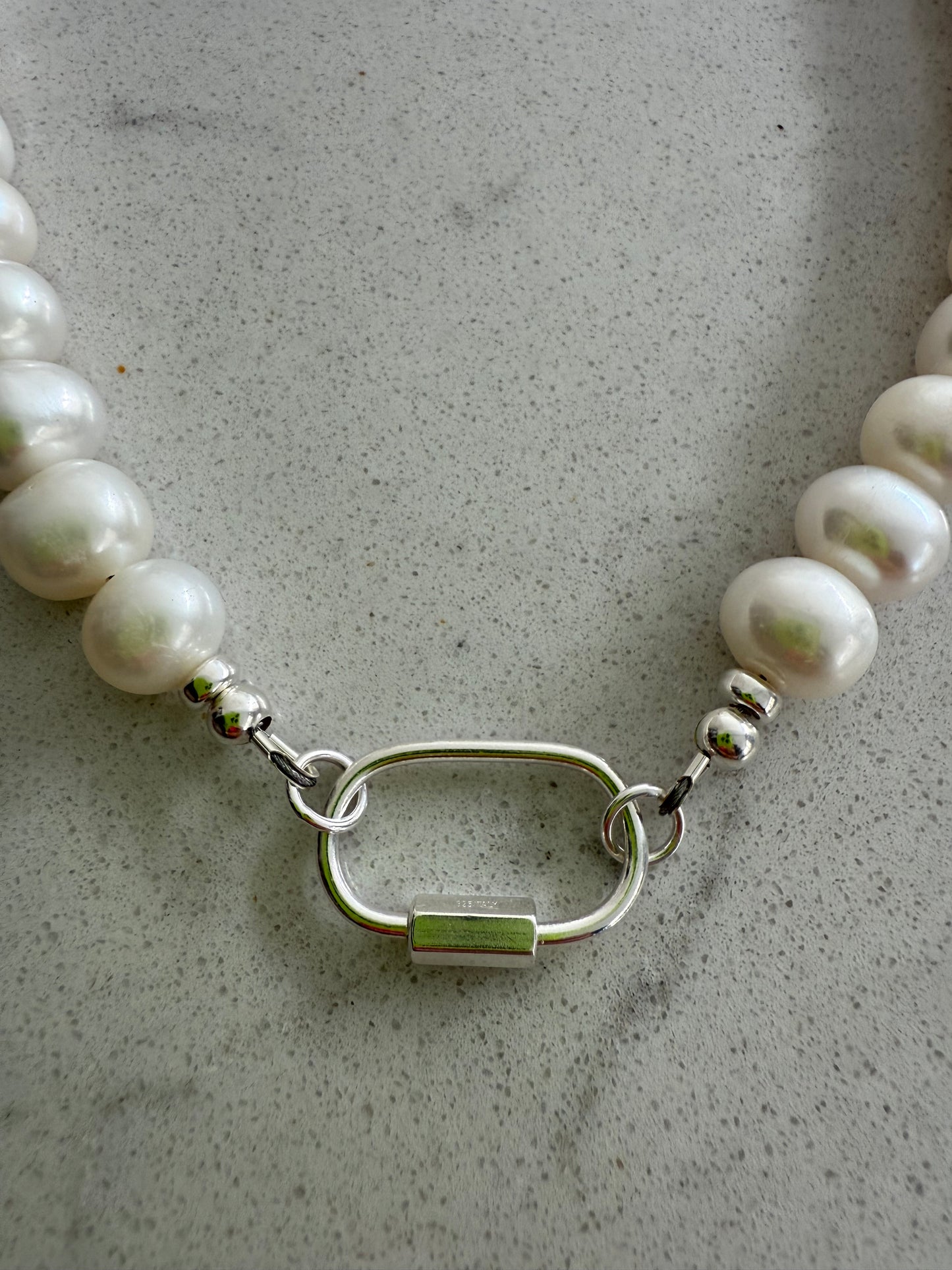 Chunky Pearl Necklace with Oval Carabiner Clasp