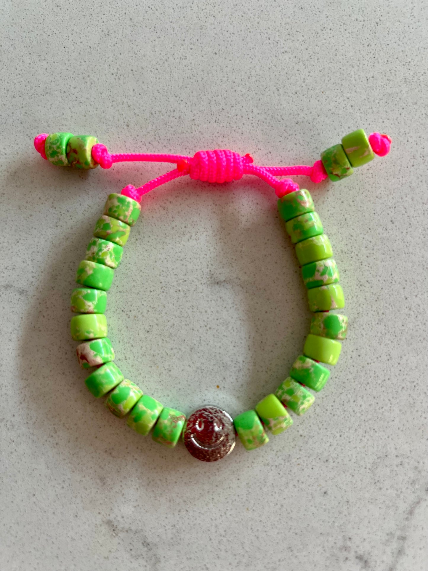 Silver Smiley & Green Gemstone Bracelet