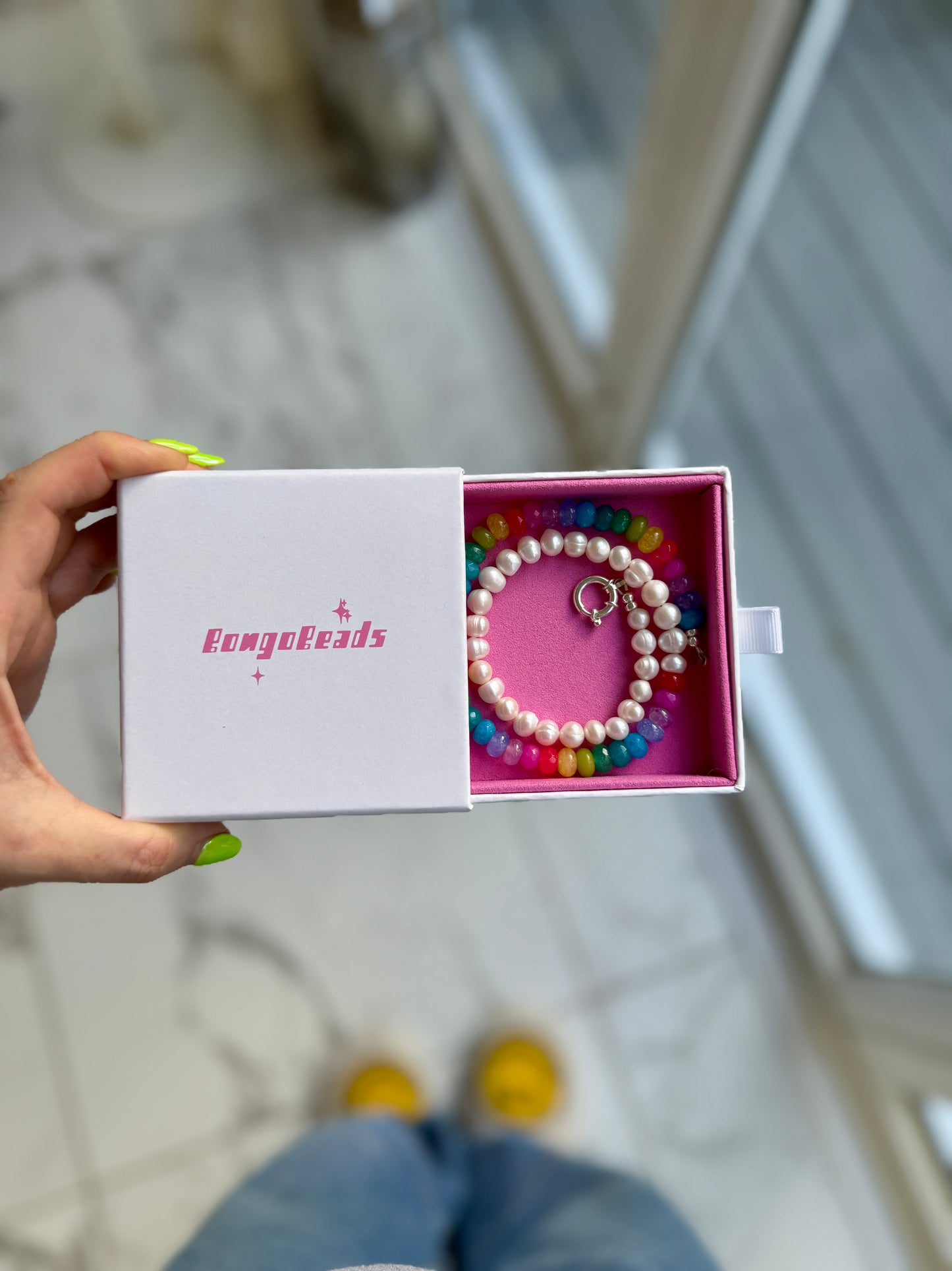 Half Pearl Half Gemstone Necklace