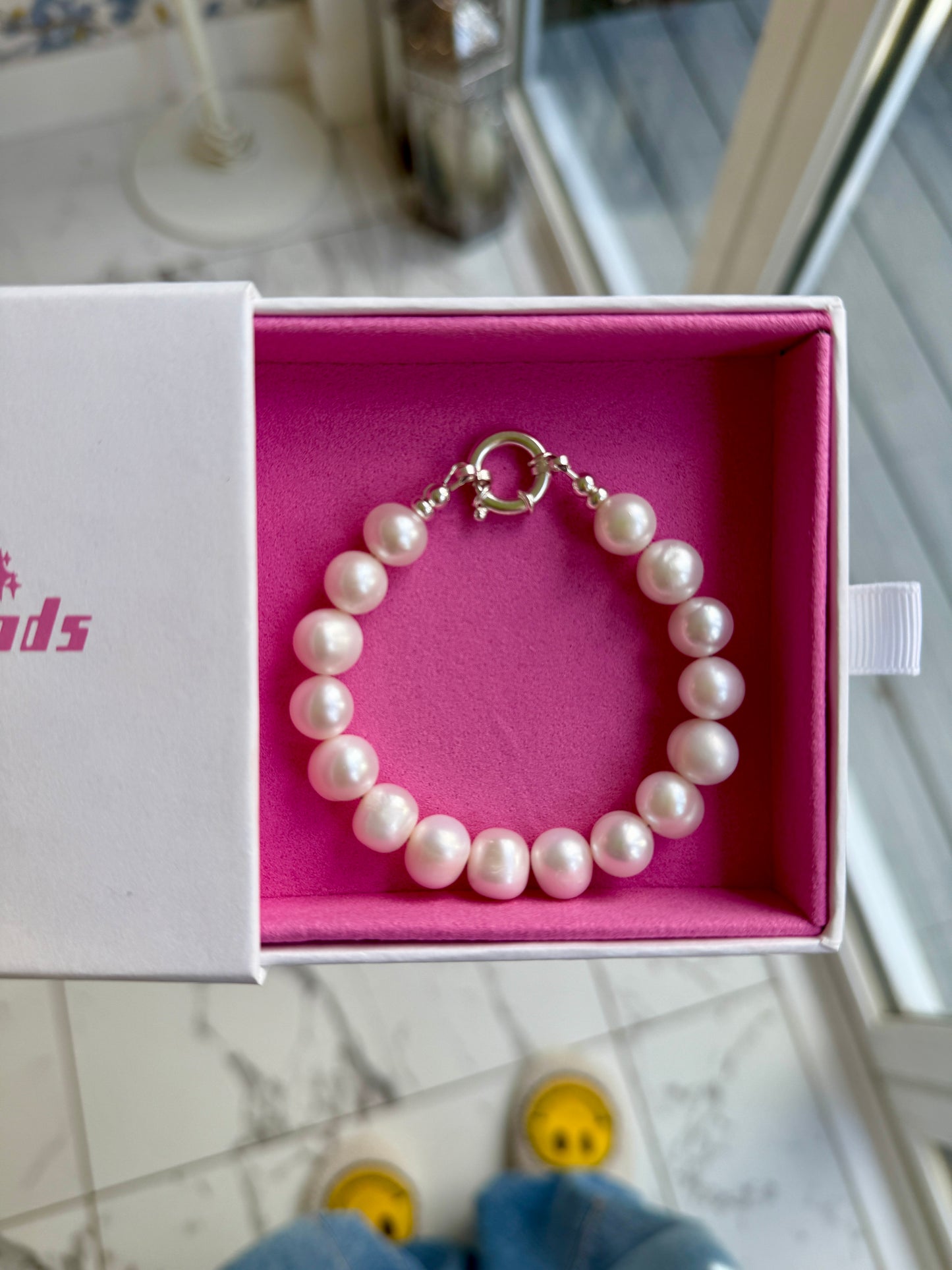 Chunky Pearl Bracelet with Sterling Silver Bolt Clasp