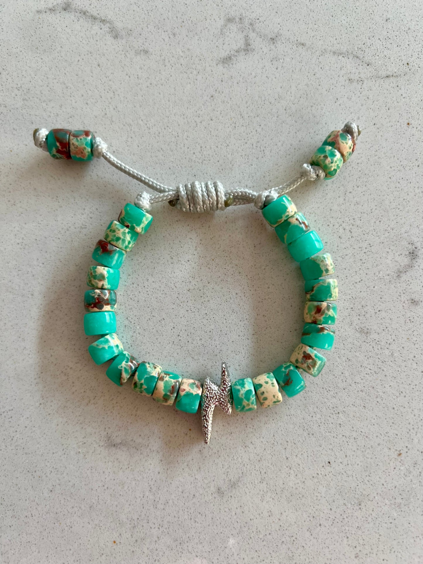 Silver Bolt & Teal Gemstone Bracelet