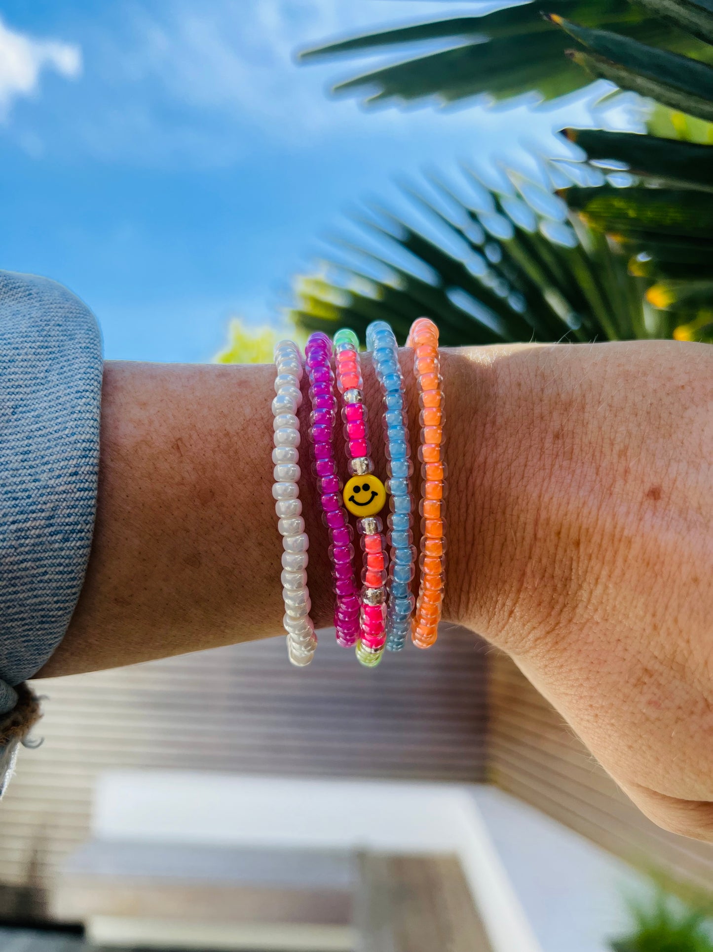 Tiny Smiley Bracelet Stack of 5