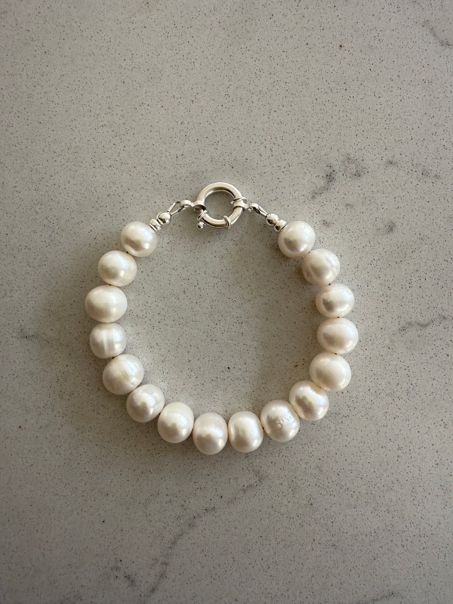 Chunky Pearl Bracelet with Sterling Silver Bolt Clasp