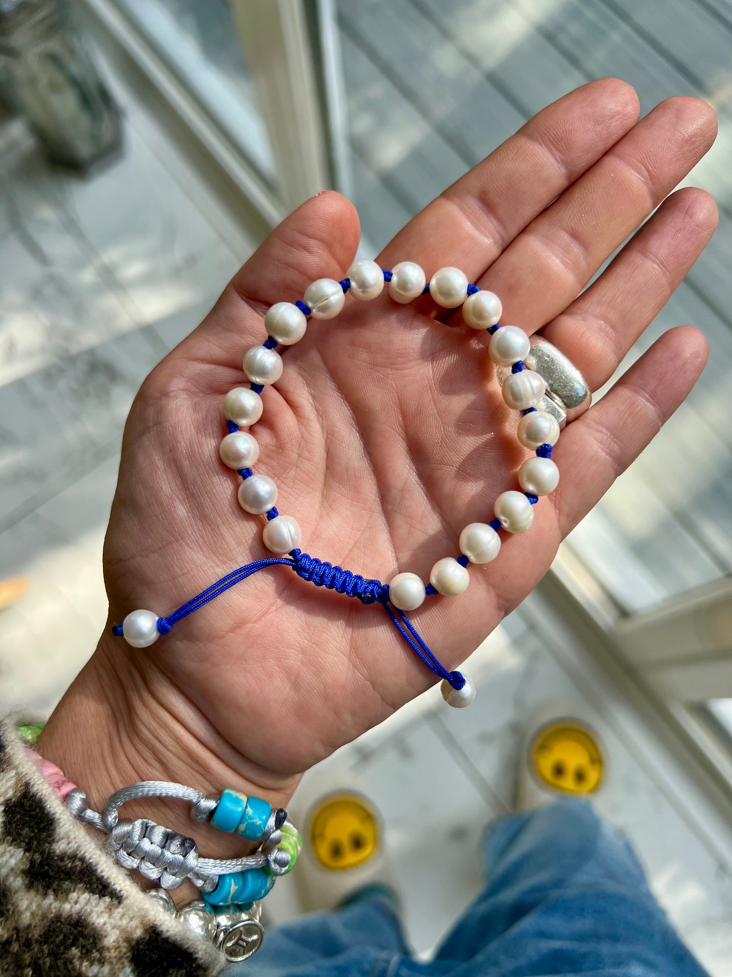 Hand Knotted Blue Pearl Bracelet