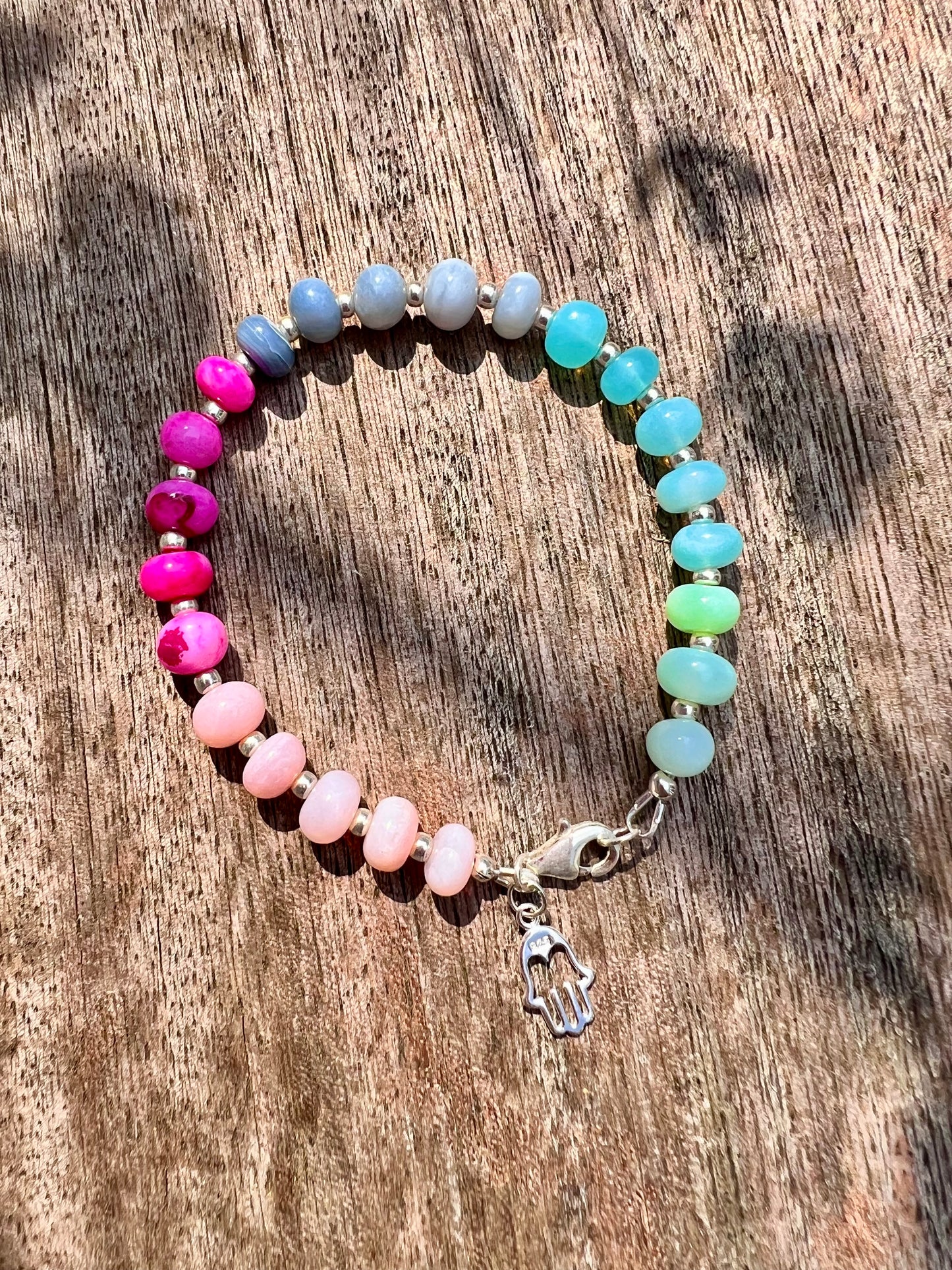 Ombré Opal Bracelet with Hamsa Charm