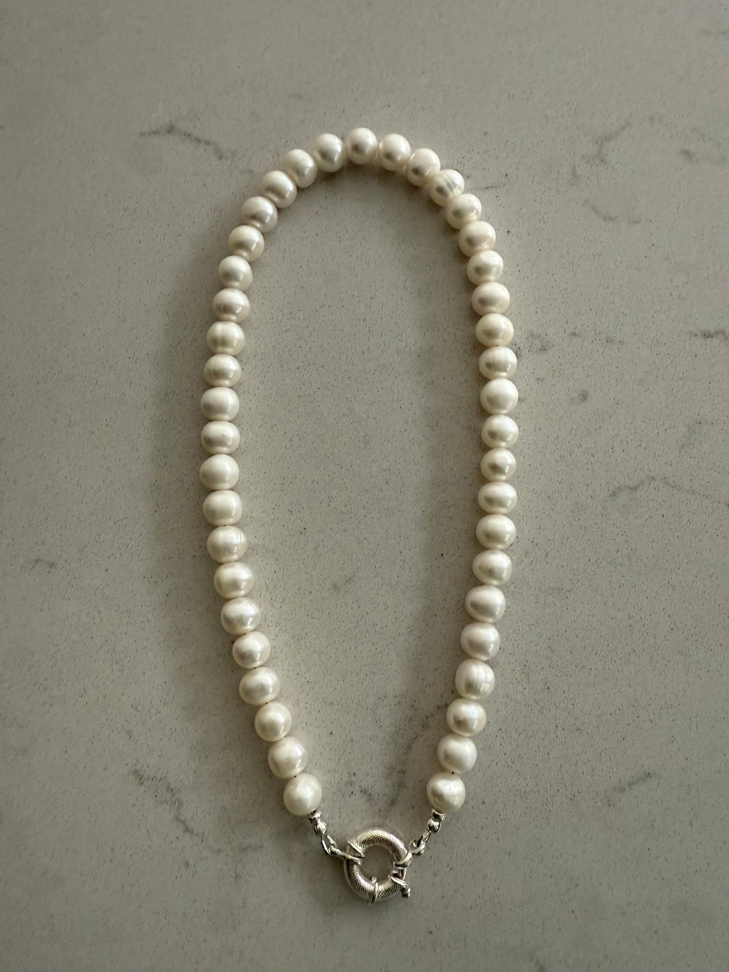 Chunky Pearl Necklace with Jumbo Clasp