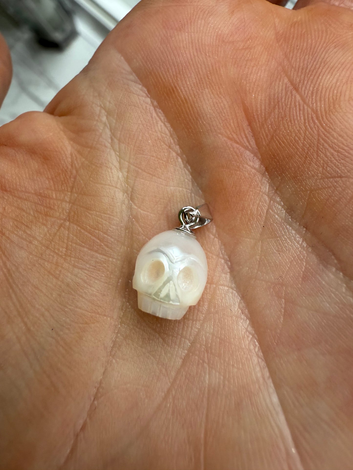 Hand Carved Skull Freshwater Pearl Pendant