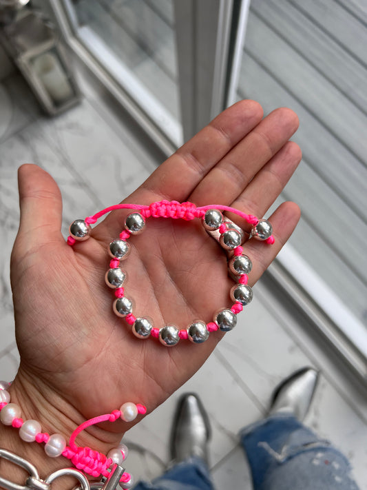 Hand Knotted Neon Silver Beaded Bracelet