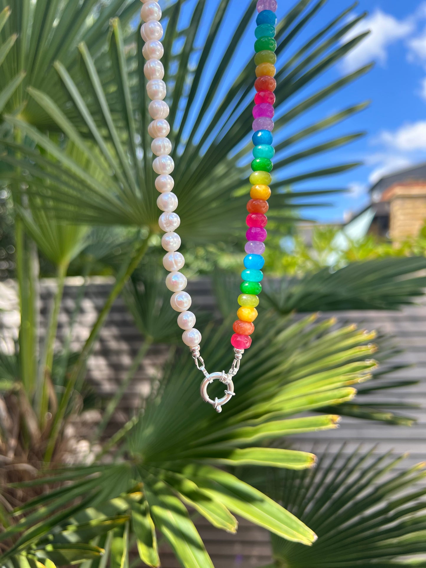 Half Pearl Half Gemstone Necklace