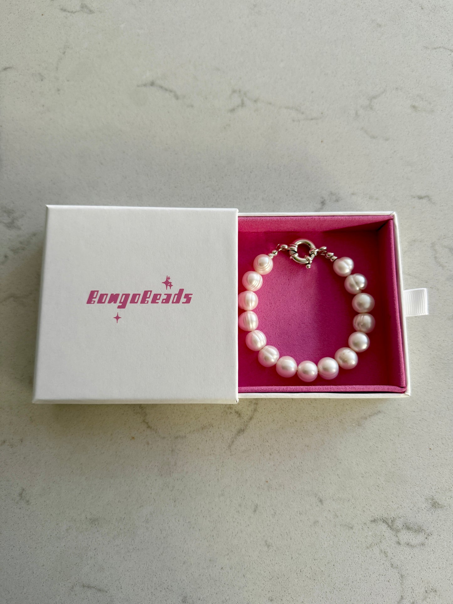 XL Chunky Pearl Bracelet with Sterling Silver Bolt Clasp