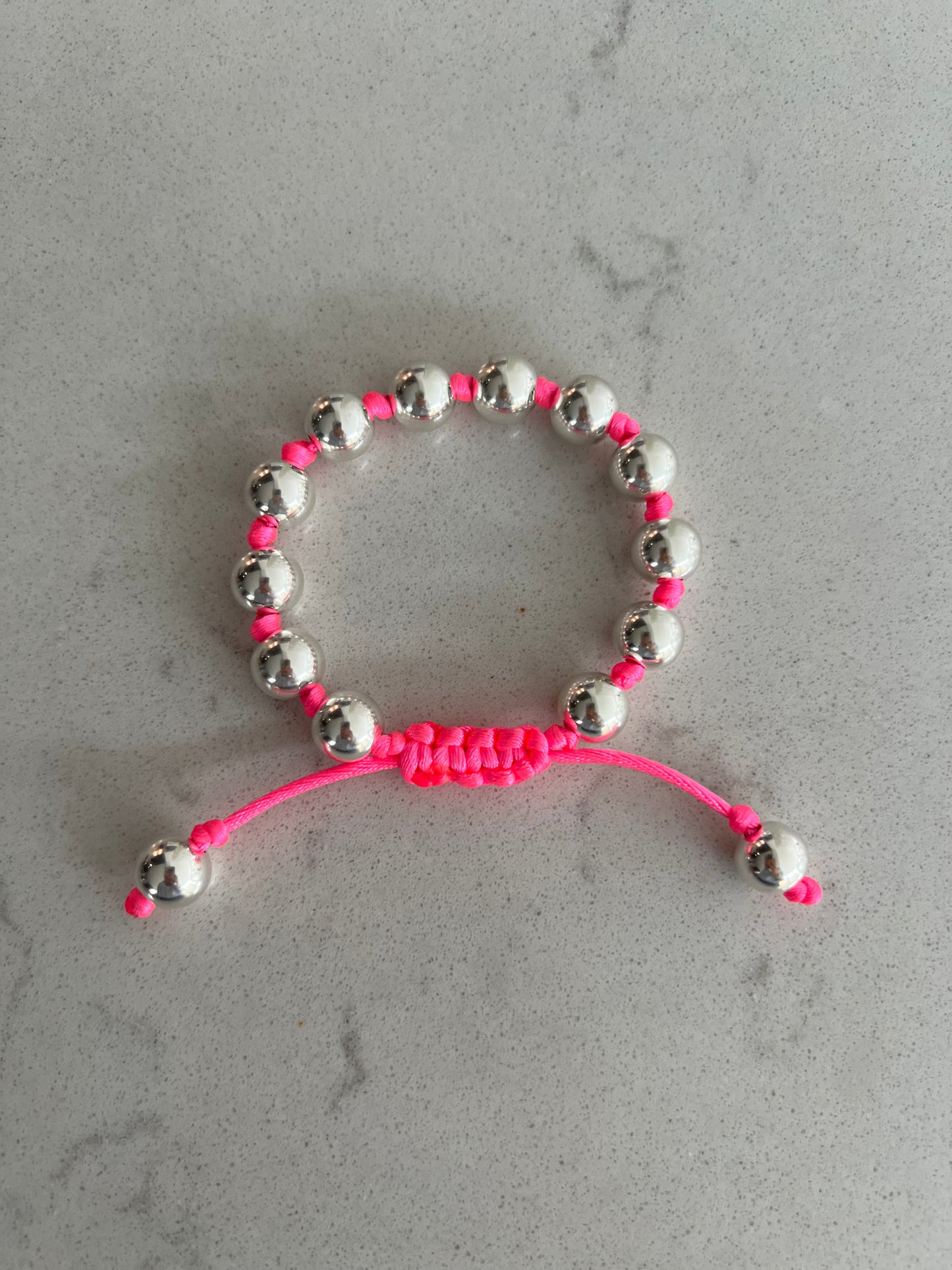 Hand Knotted Neon Silver Beaded Bracelet