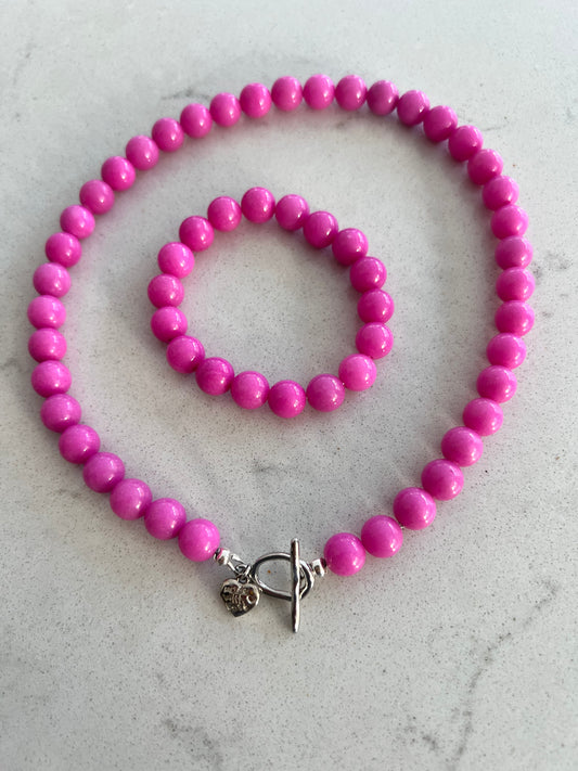 Pink Jade Semi-Precious Necklace & Bracelet Set 🩷