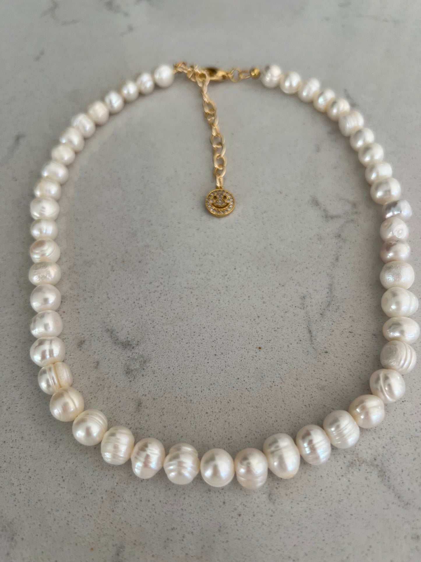 Gold Smiley Freshwater Pearl Necklace