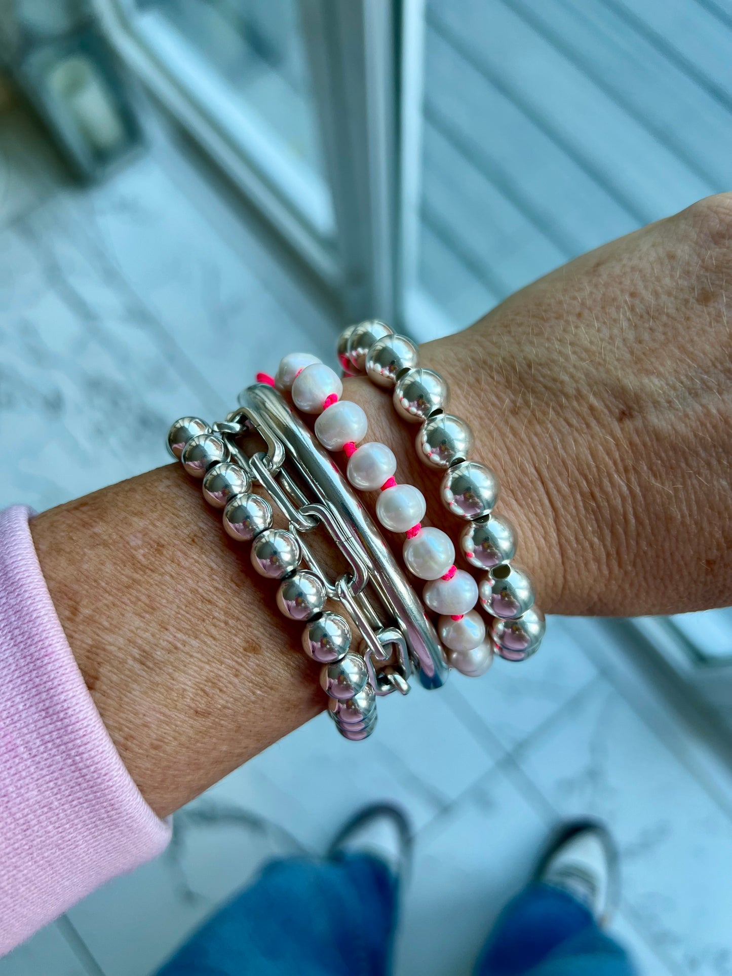 Hand Knotted Neon Pink Pearl Bracelet