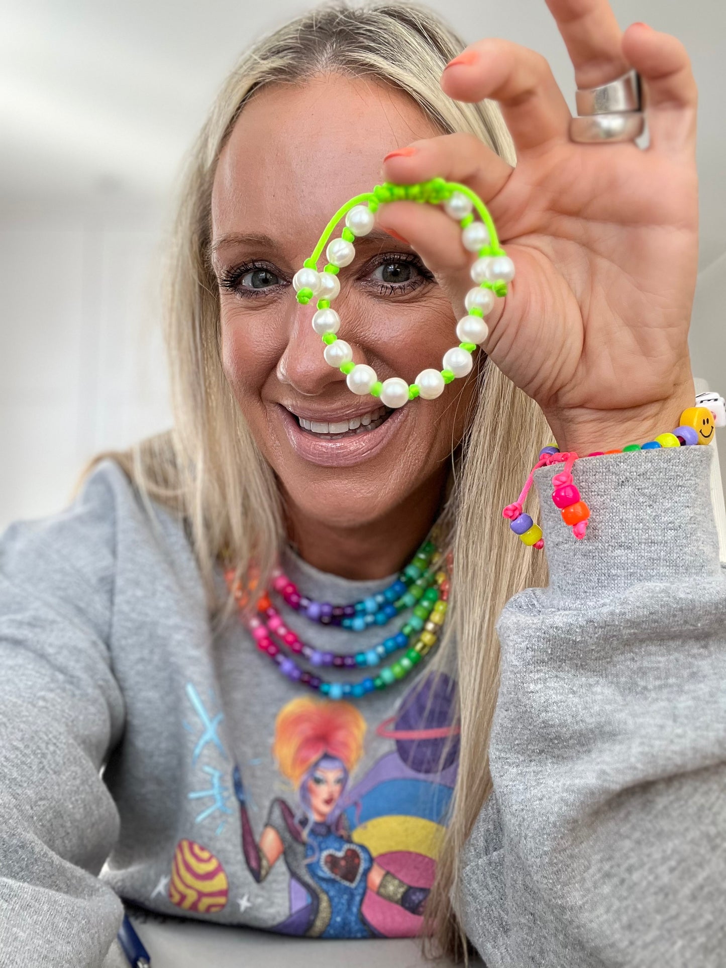 Neon Hand Knotted Pearl Bracelet