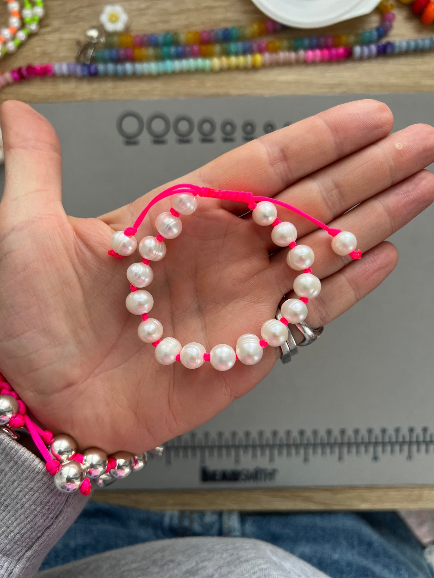 Hand Knotted Neon Pink Pearl Bracelet