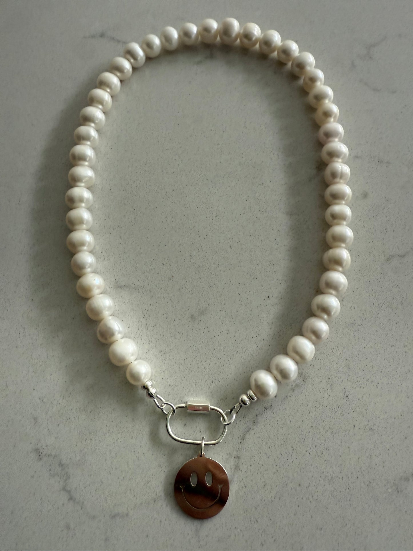 Chunky Pearl Necklace with Oval Carabiner Clasp