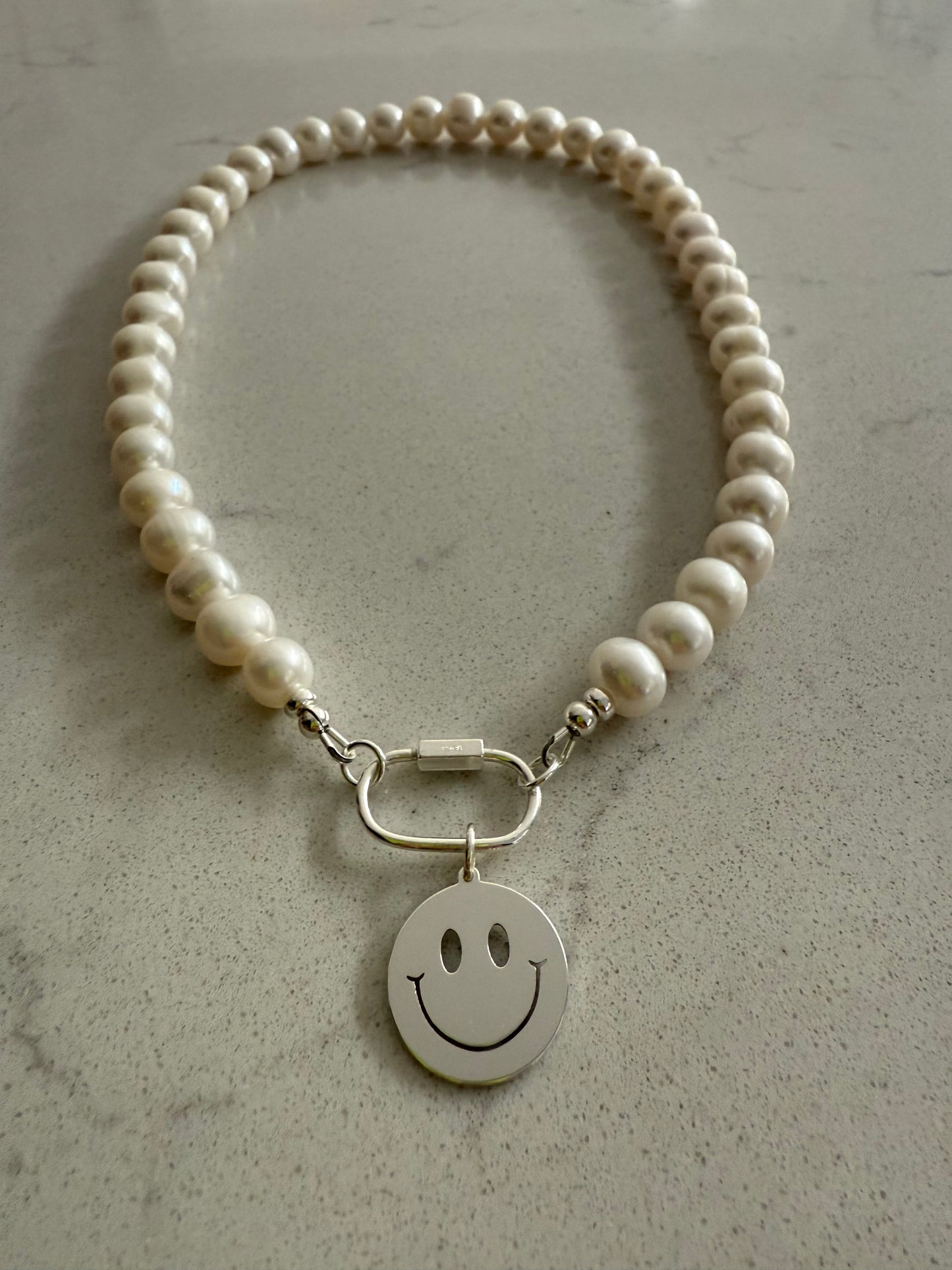 Chunky Pearl Necklace with Oval Carabiner Clasp
