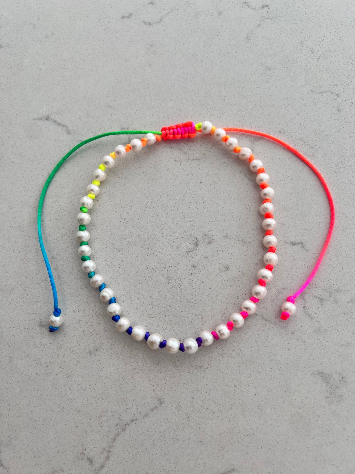 Neon Hand Knotted Pearl Necklace