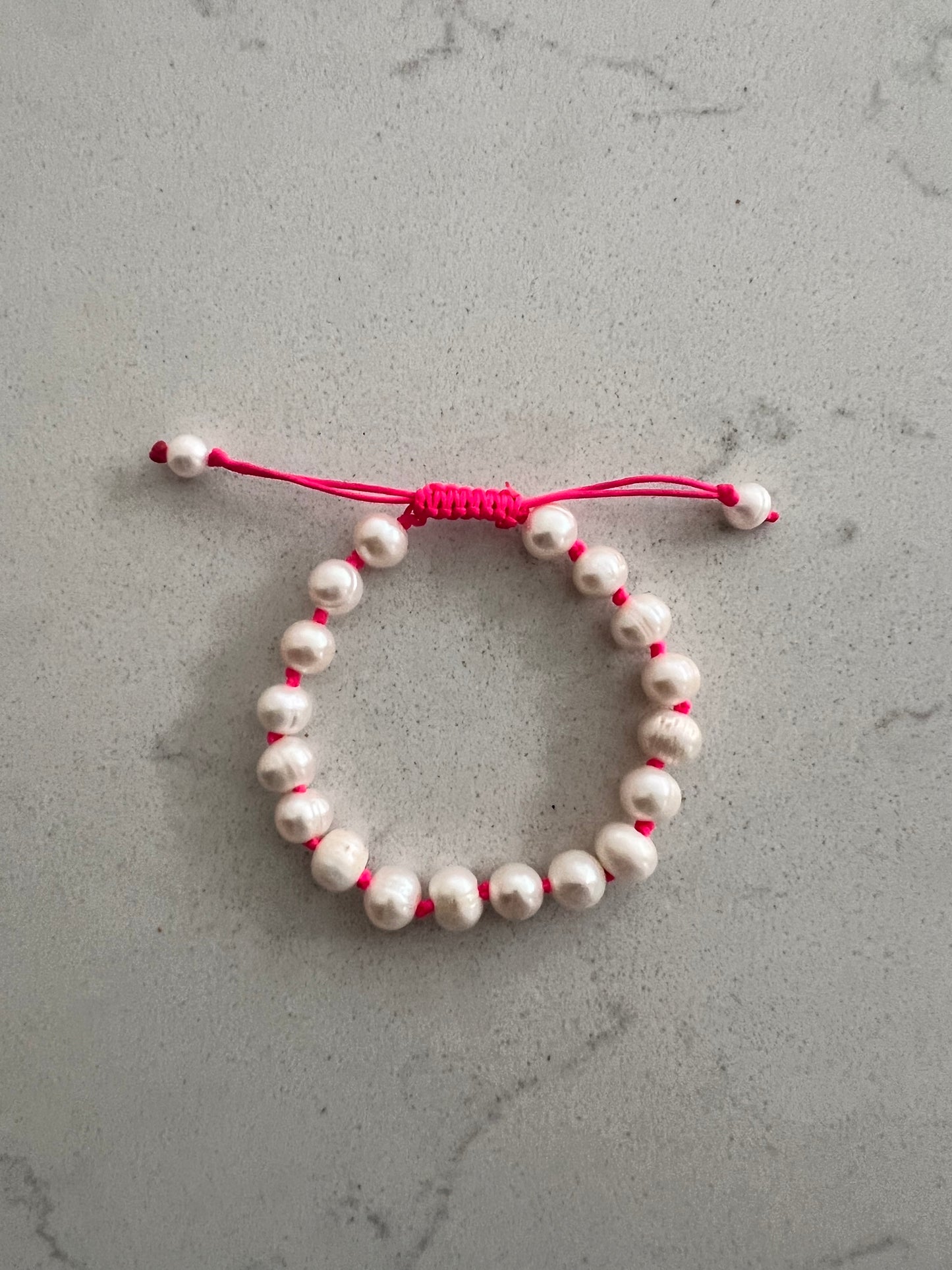 Hand Knotted Neon Pink Pearl Bracelet