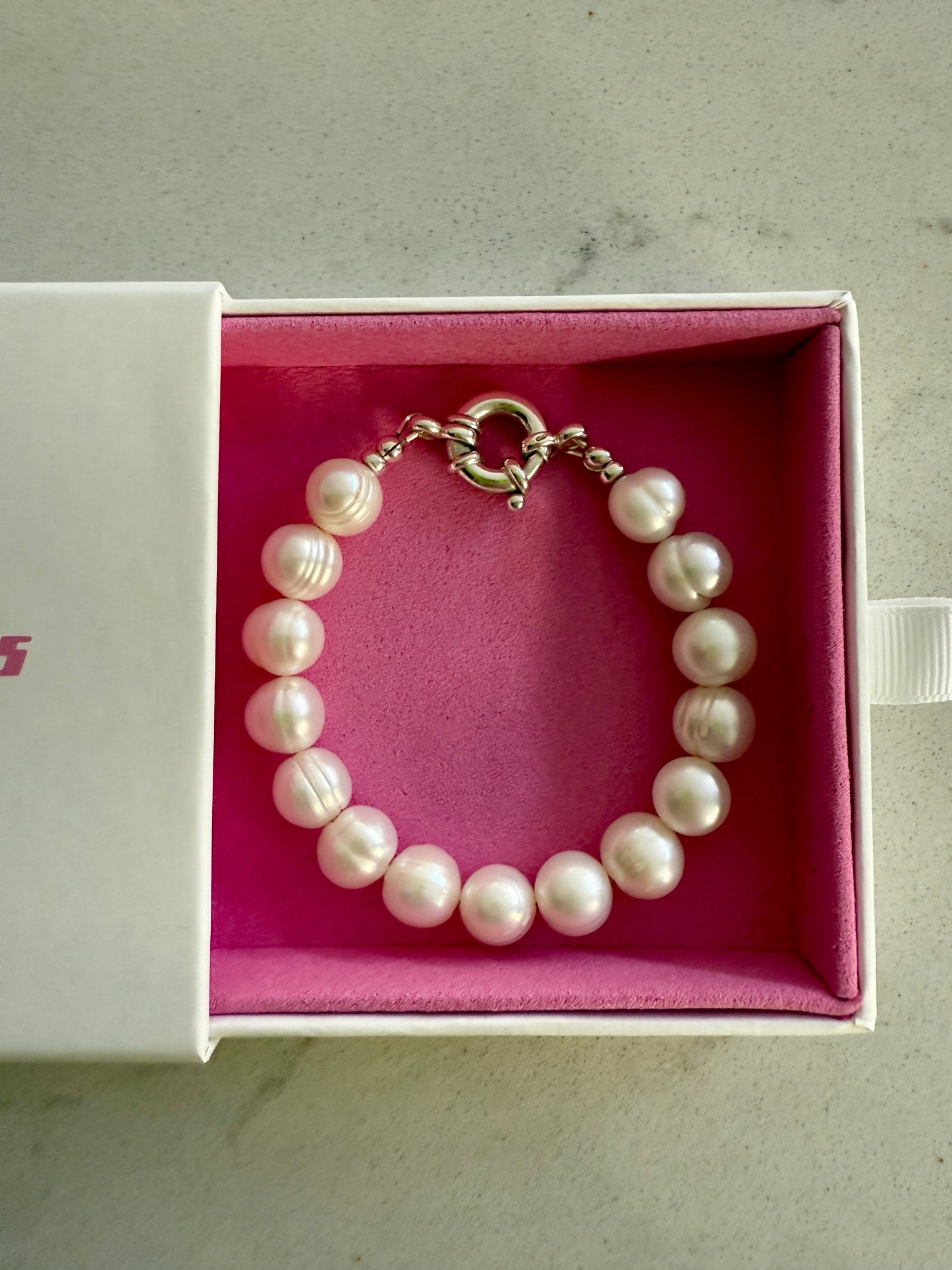 XL Chunky Pearl Bracelet with Sterling Silver Bolt Clasp