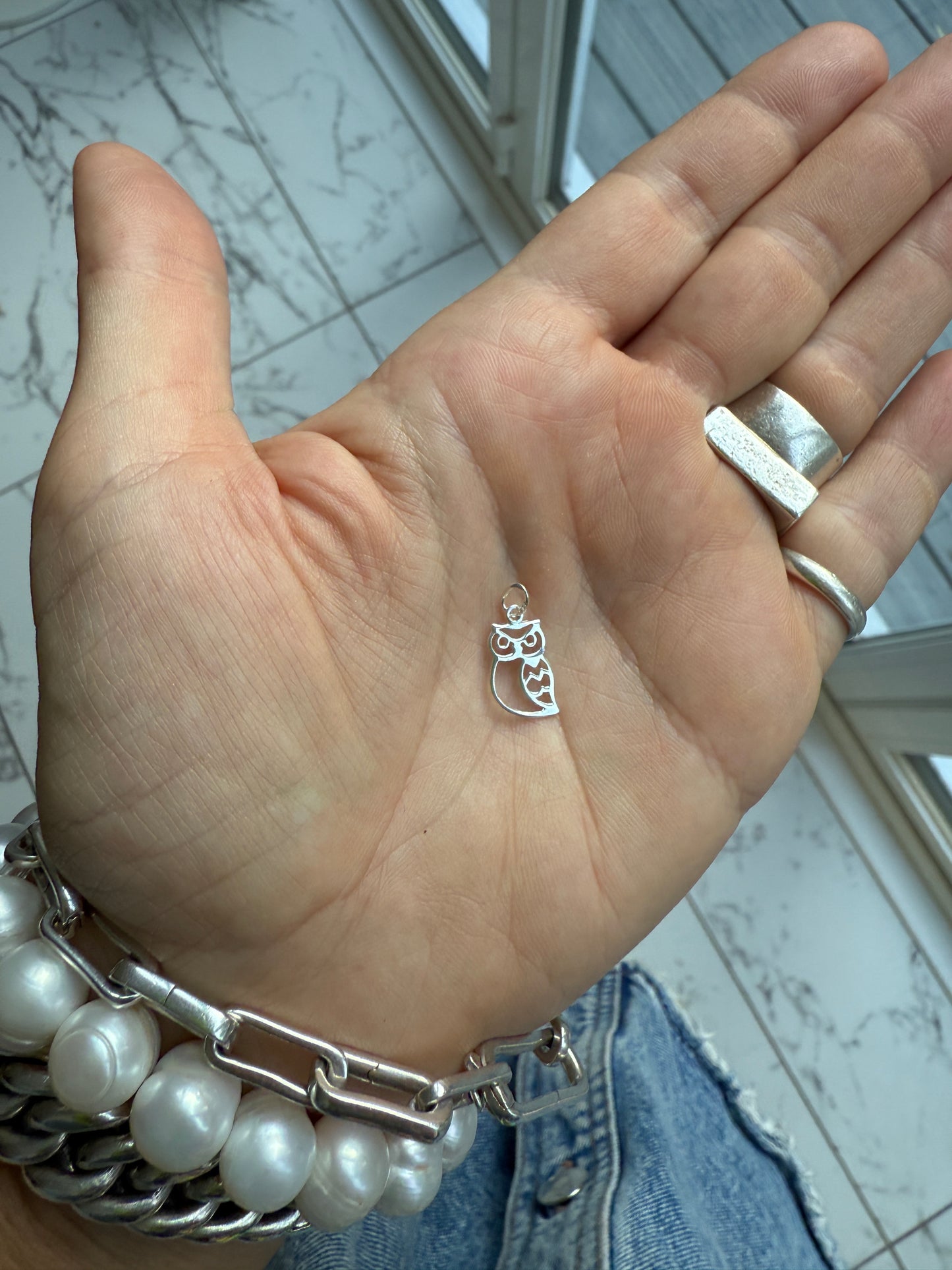 Sterling Silver Outline Owl Charm