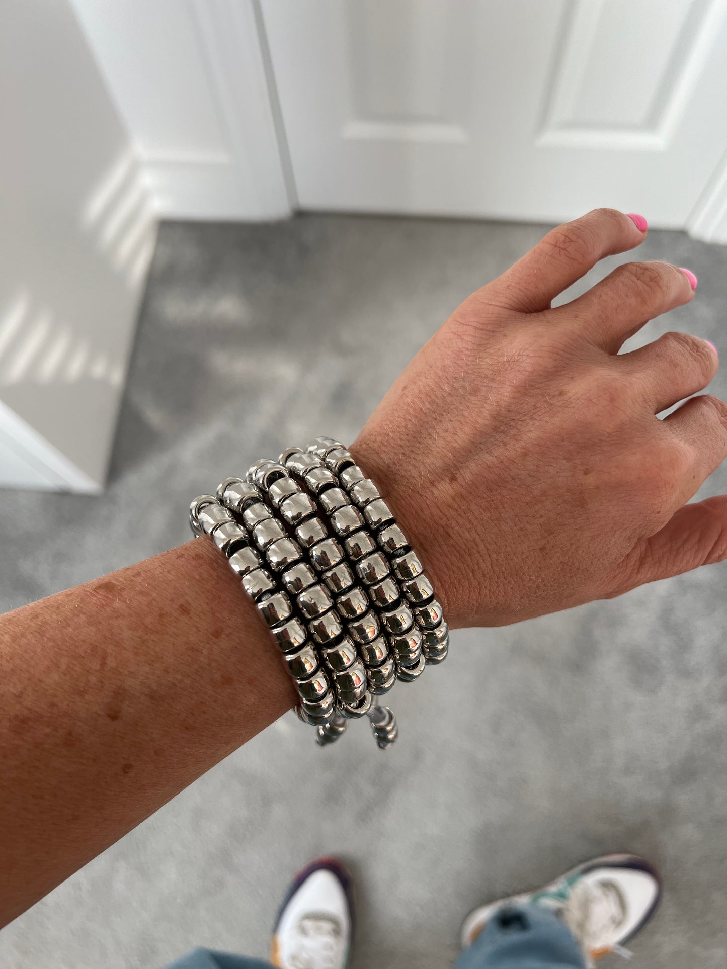 Silver Beaded Necklace & Bracelet Set